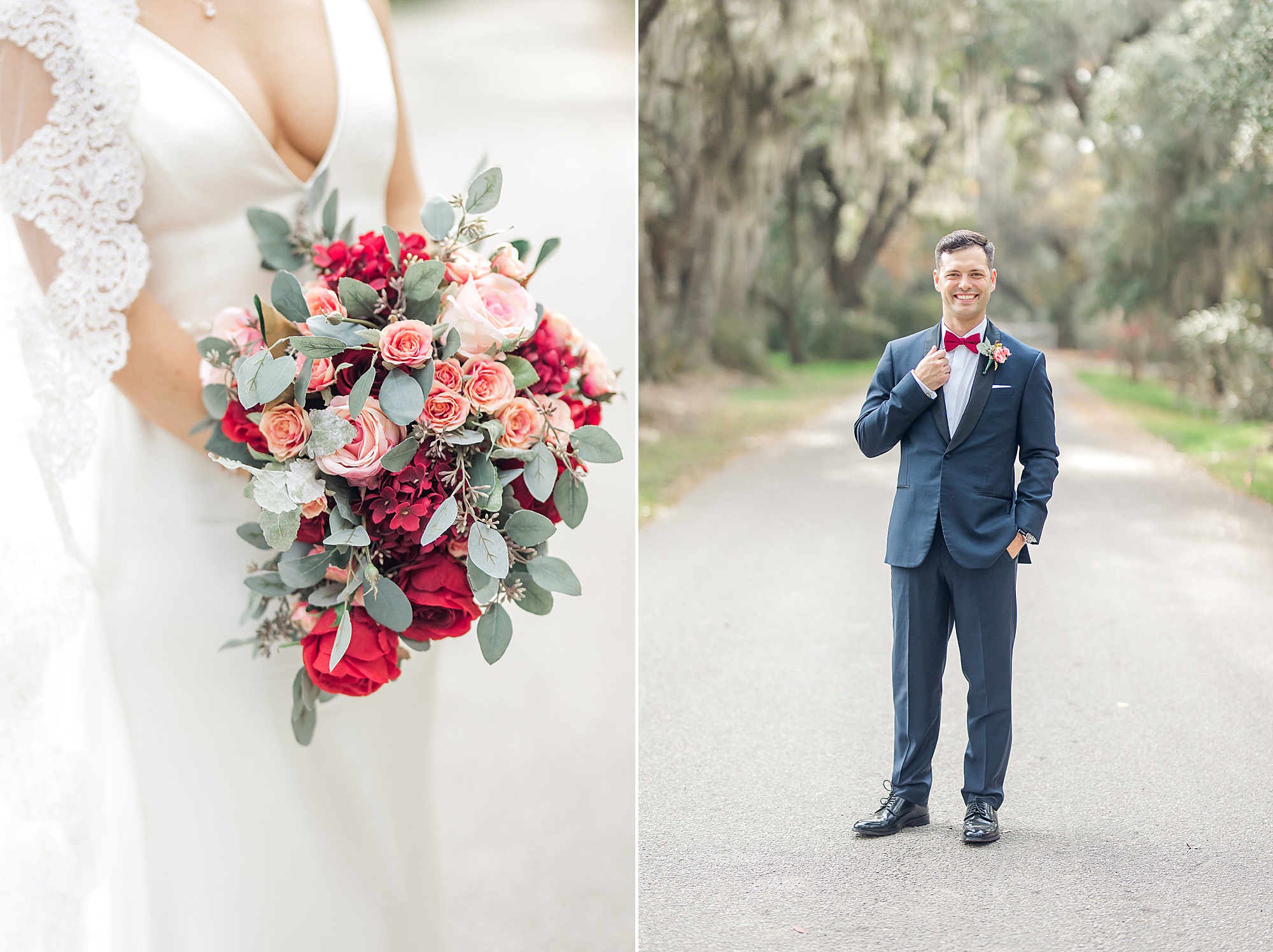 bride's wedding bouquet of red and pink flowers