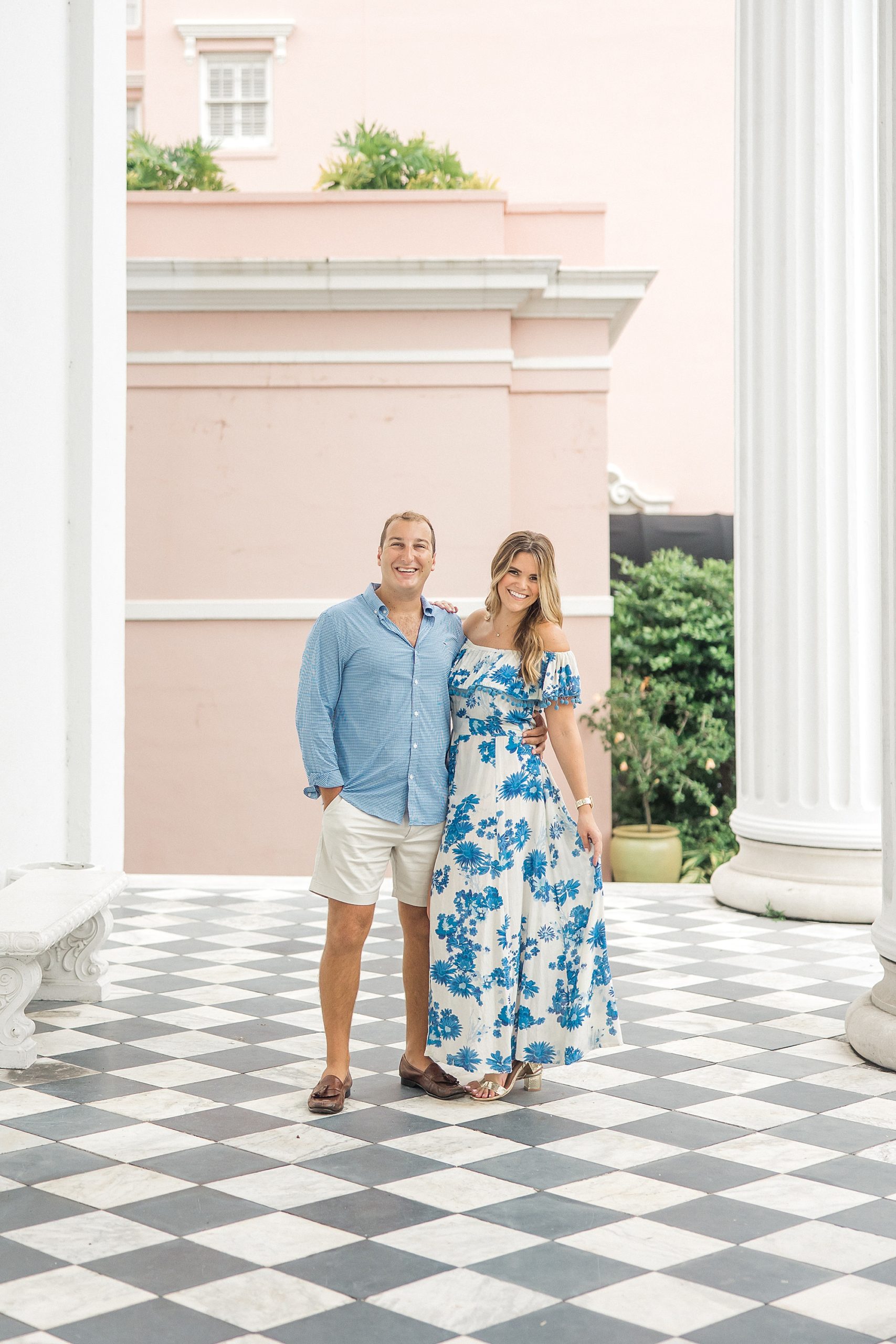 couple in historic downtown Charleston for engagement session