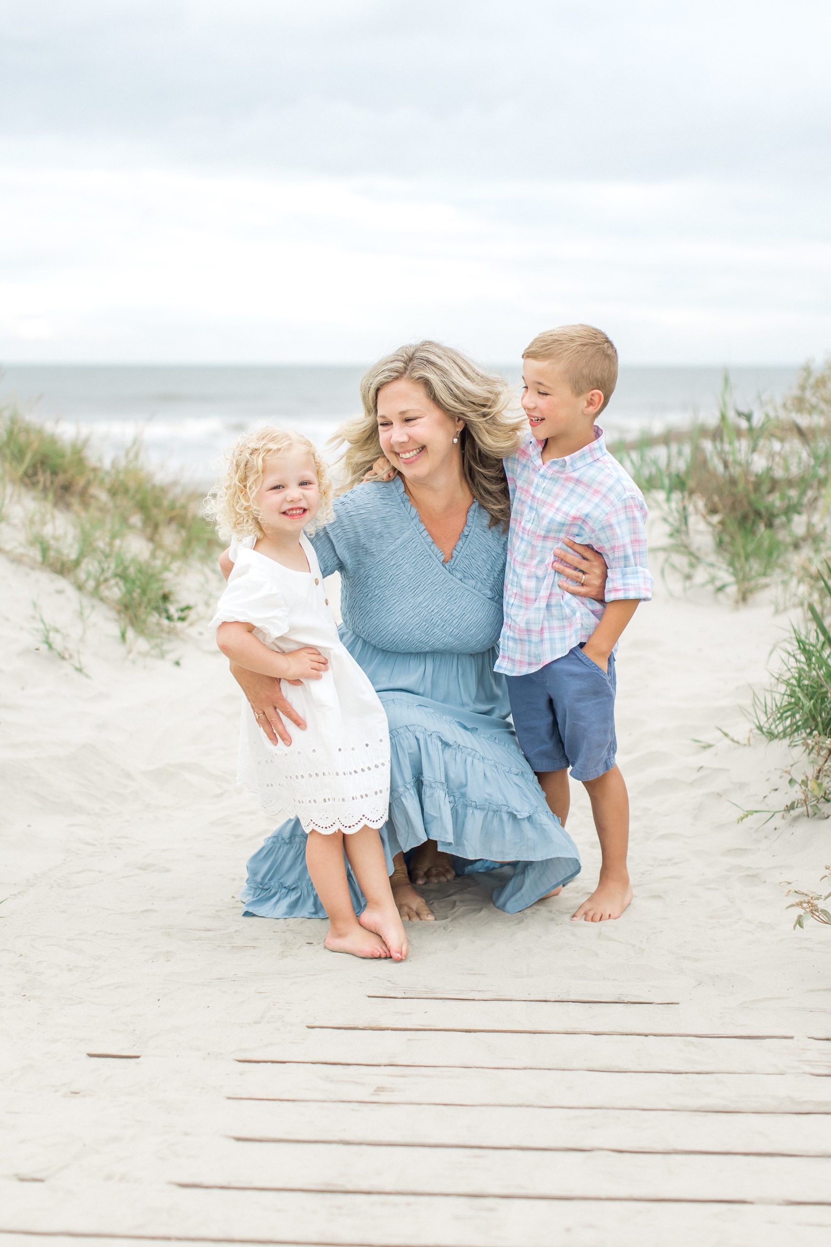 Mother and children smile on Kiawah Island South Carolina
