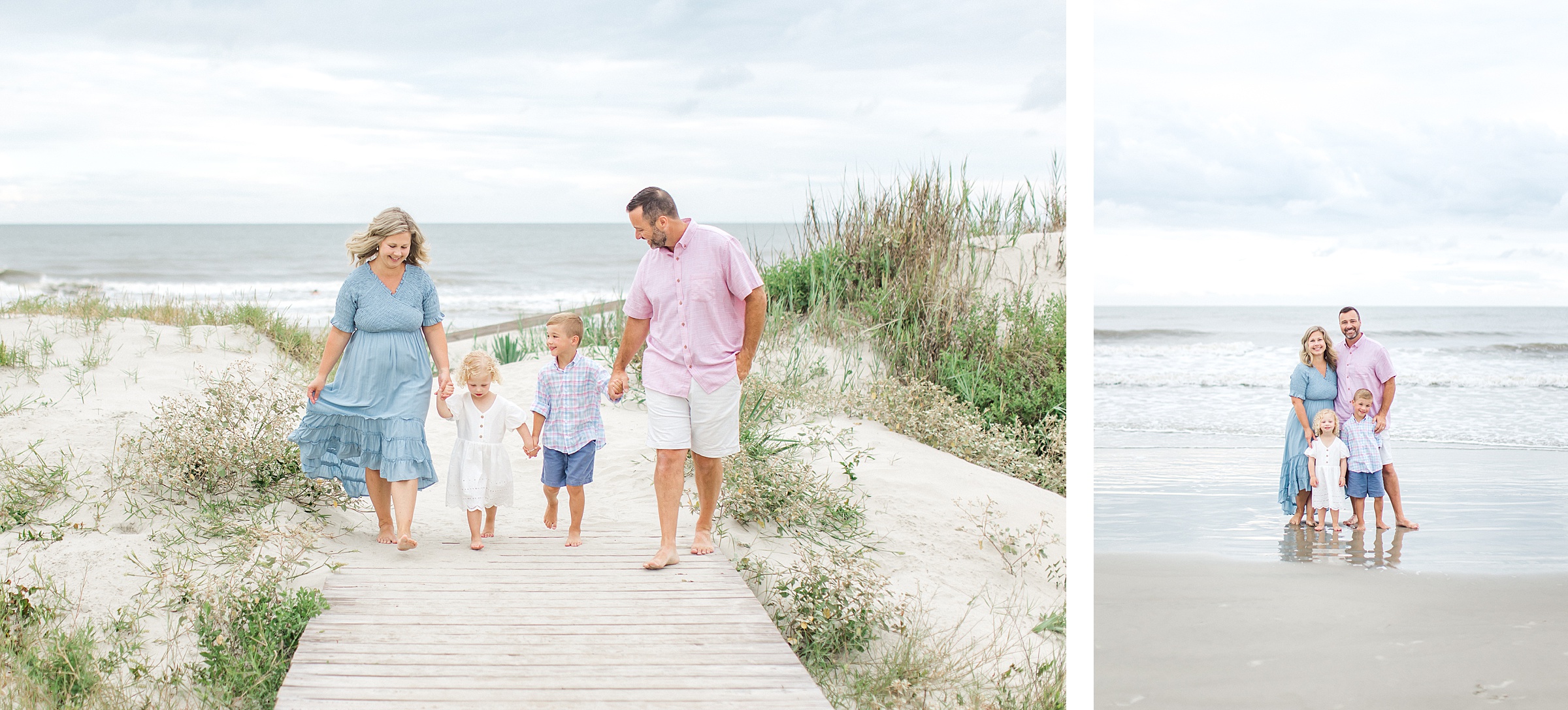 Family walk on Charleston beach