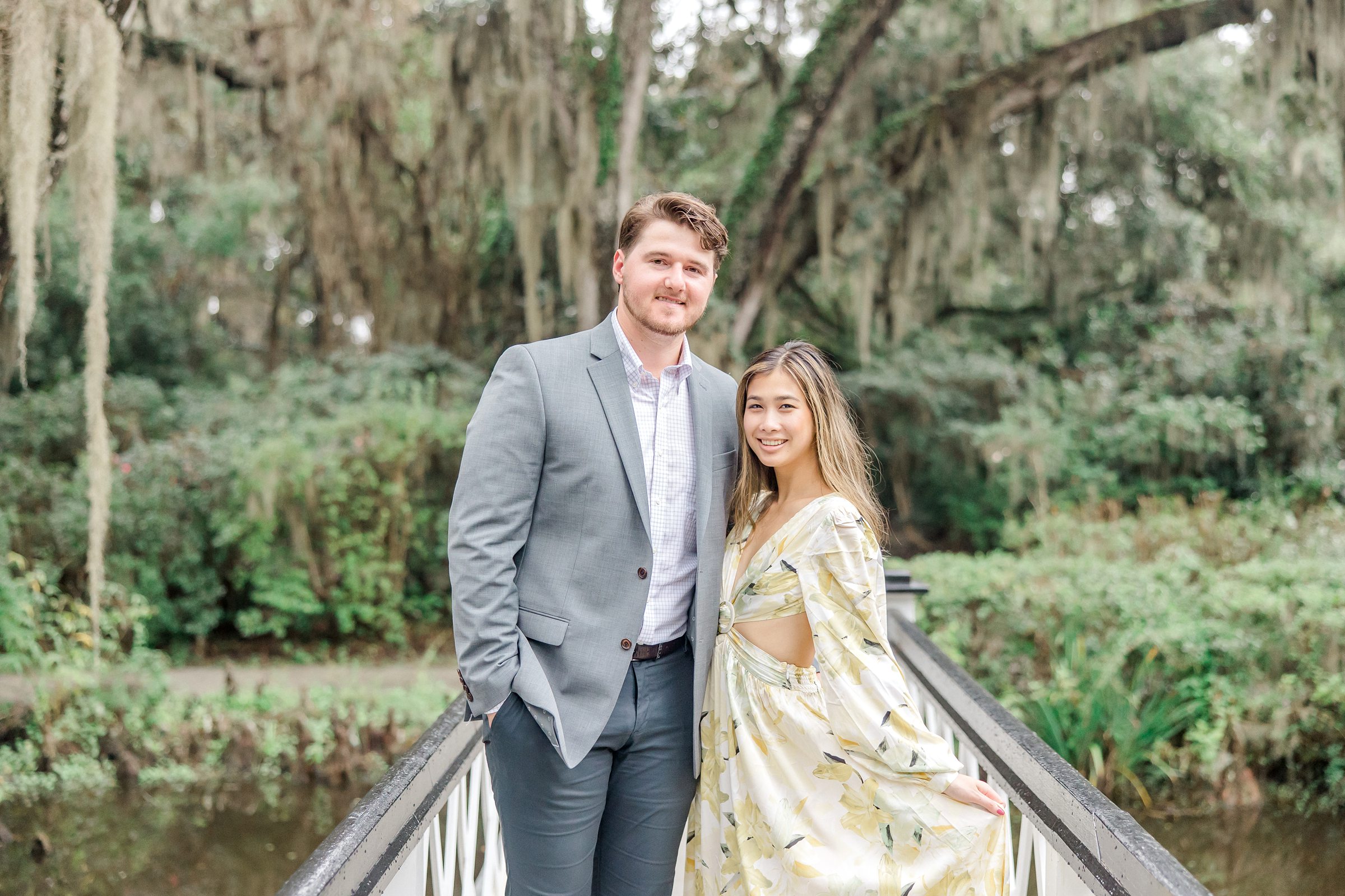 Couple embraces at Magnolia Plantation and Gardens