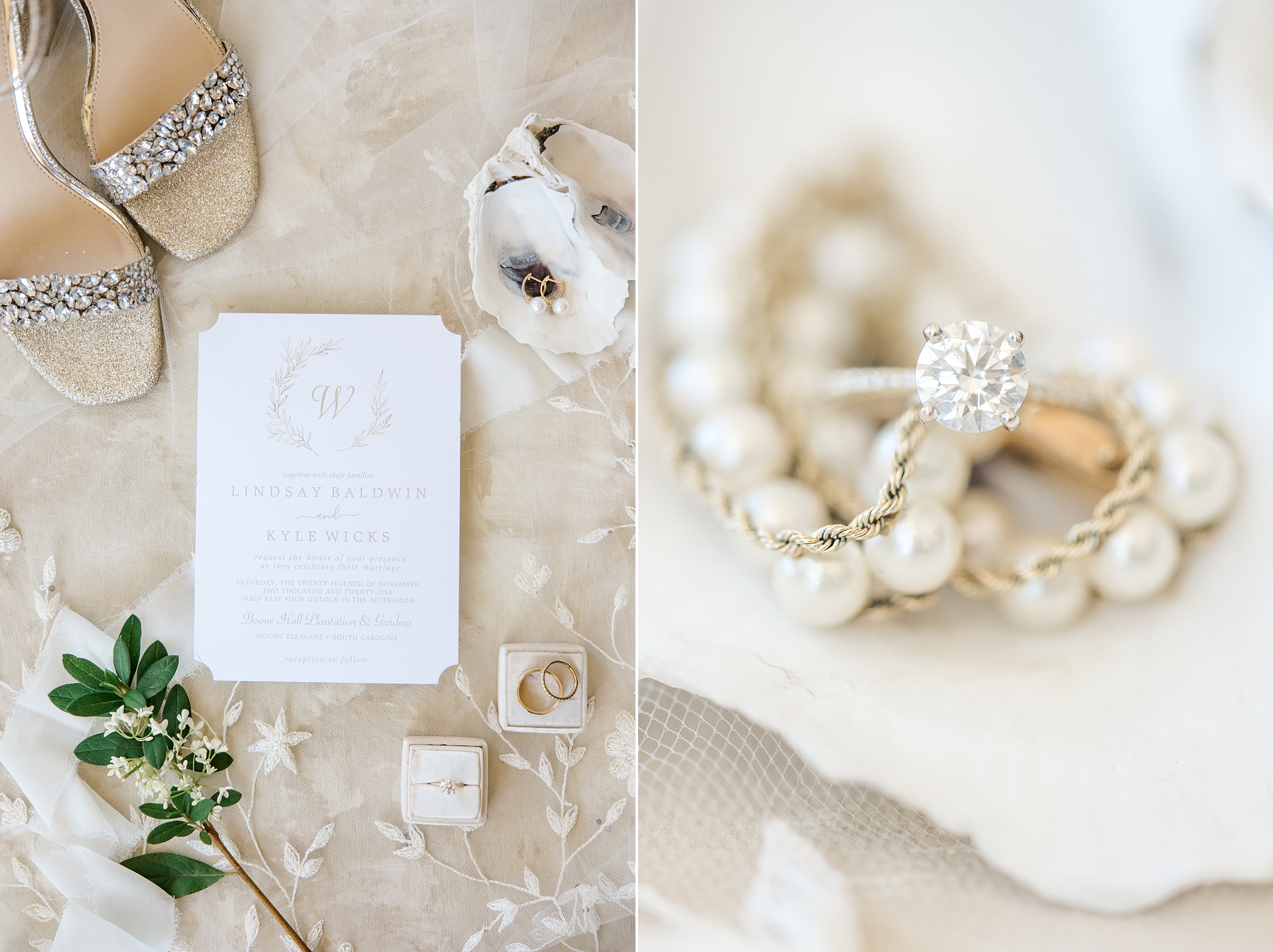 Bride's wedding day jewelry and details