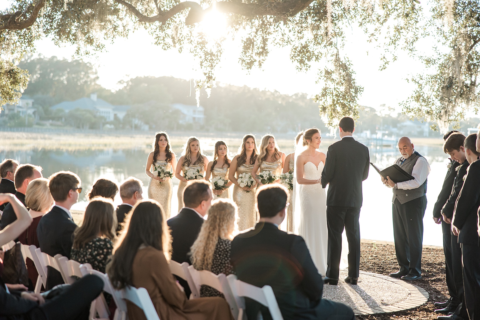 outdoor wedding reception by the lake at Dunes West Golf and River Club Wedding in Mount Pleasant