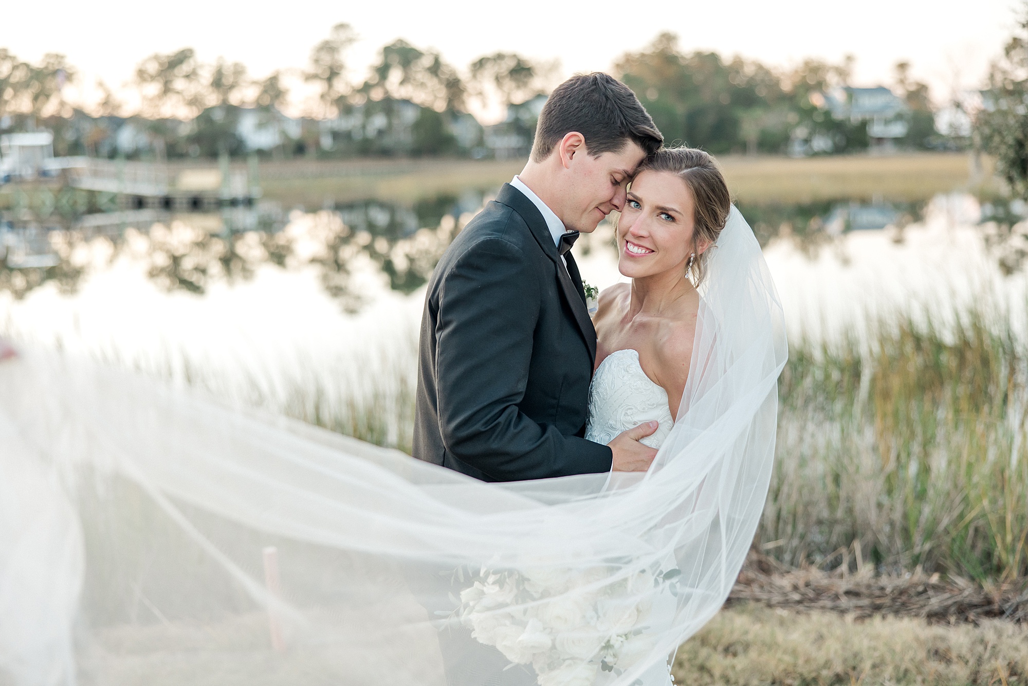 bride and groom together after Romantic South Carolina Wedding ceremony