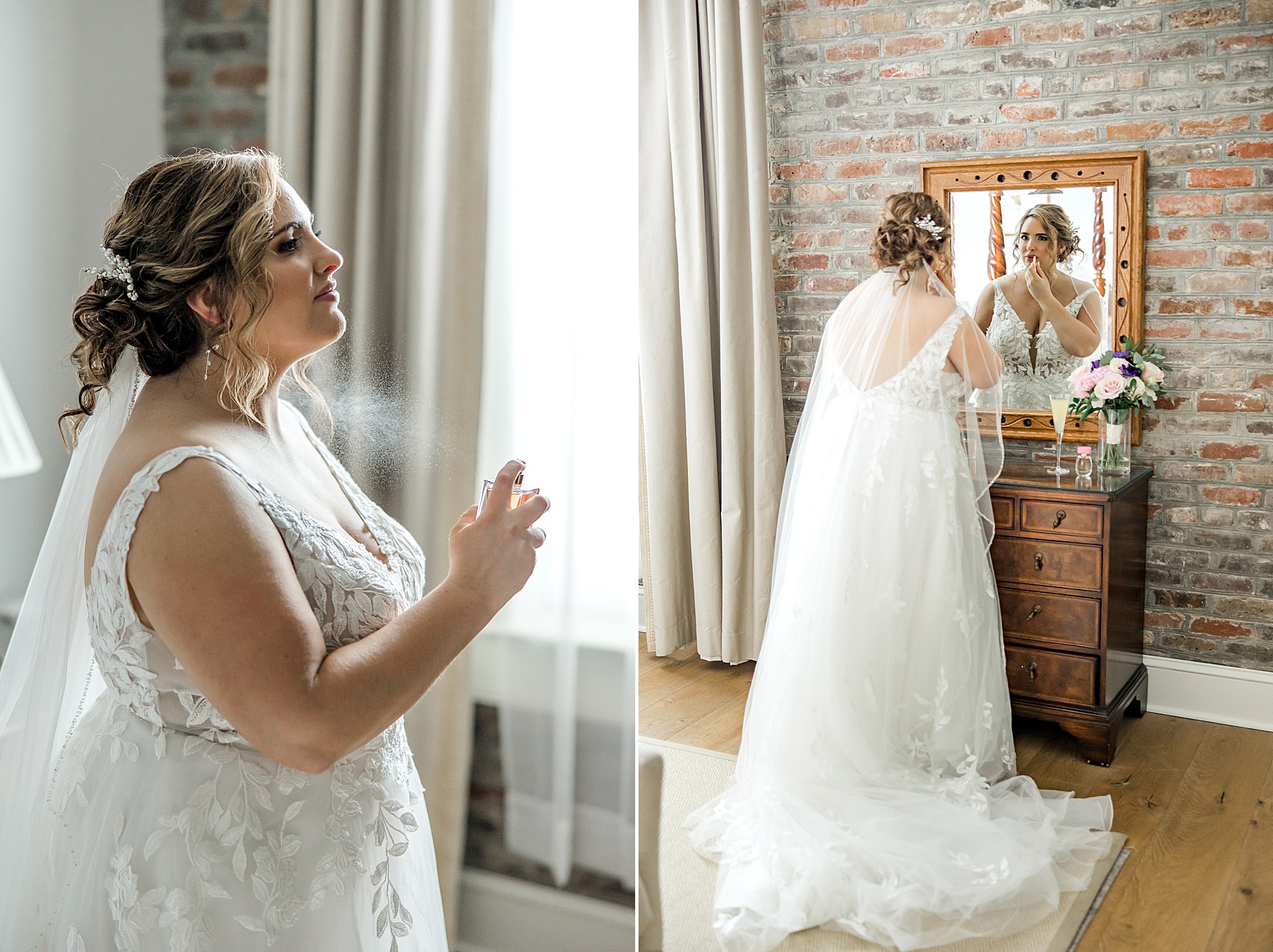 bride getting ready for Modern Elopement in Charleston, SC
