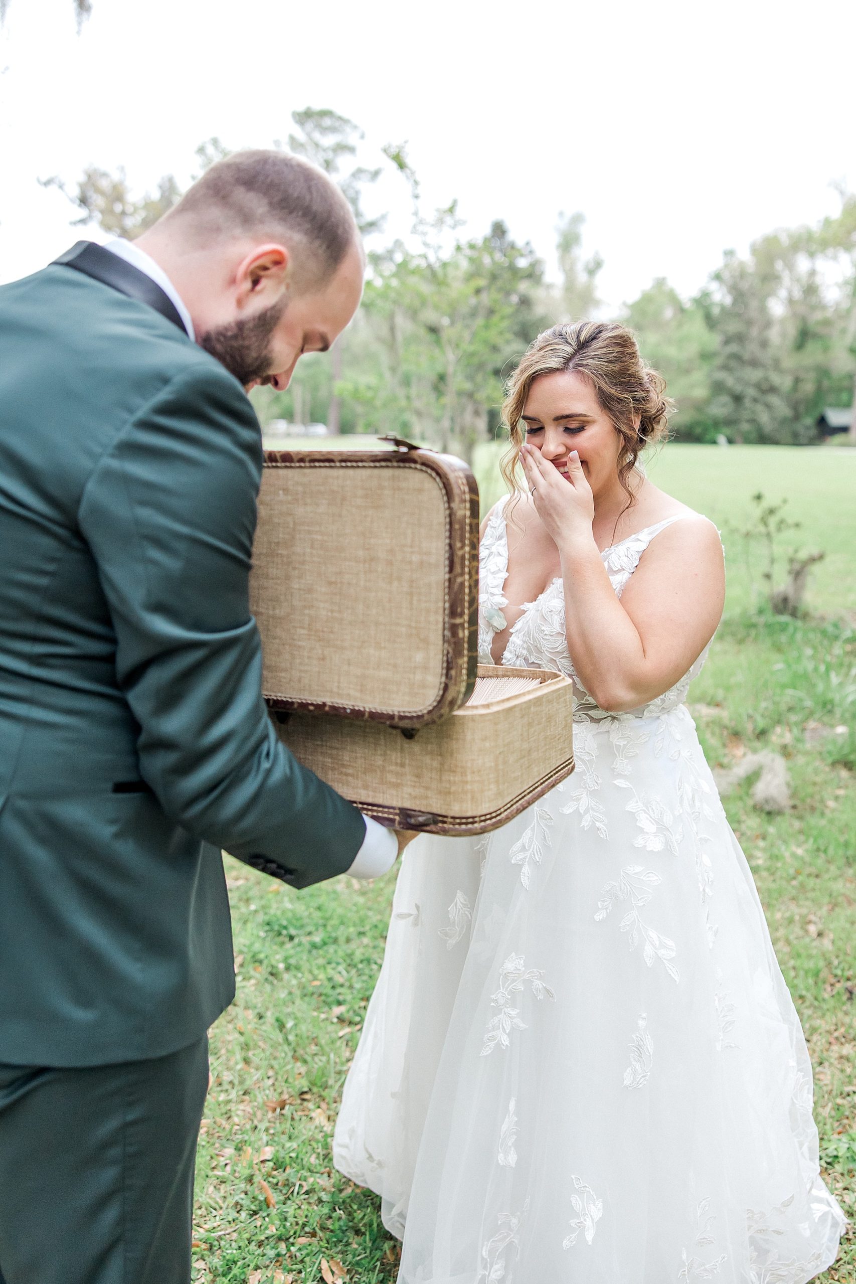 bride tears up after receiving gift from groom