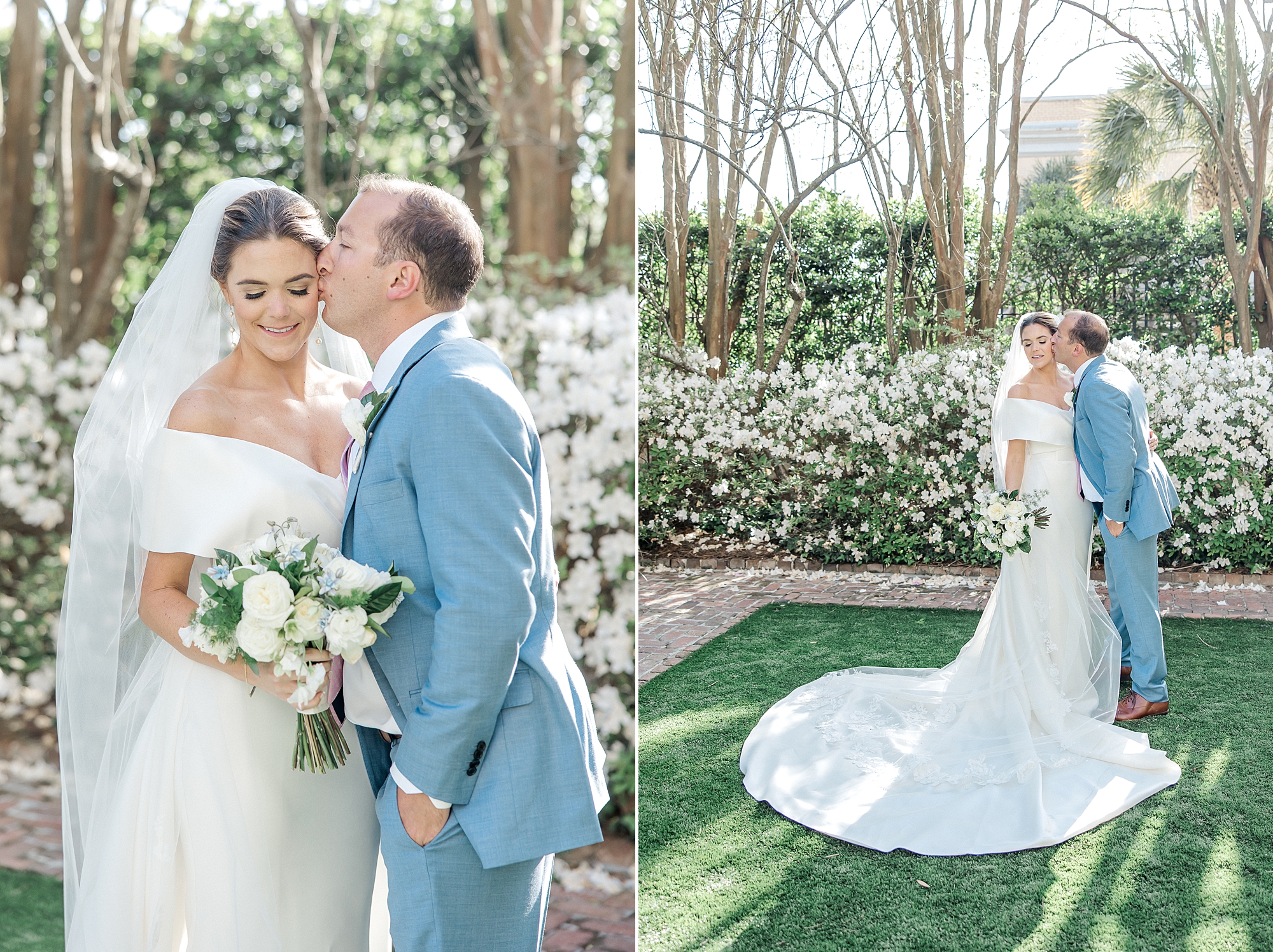 newlywed portraits in garden after wedding ceremony