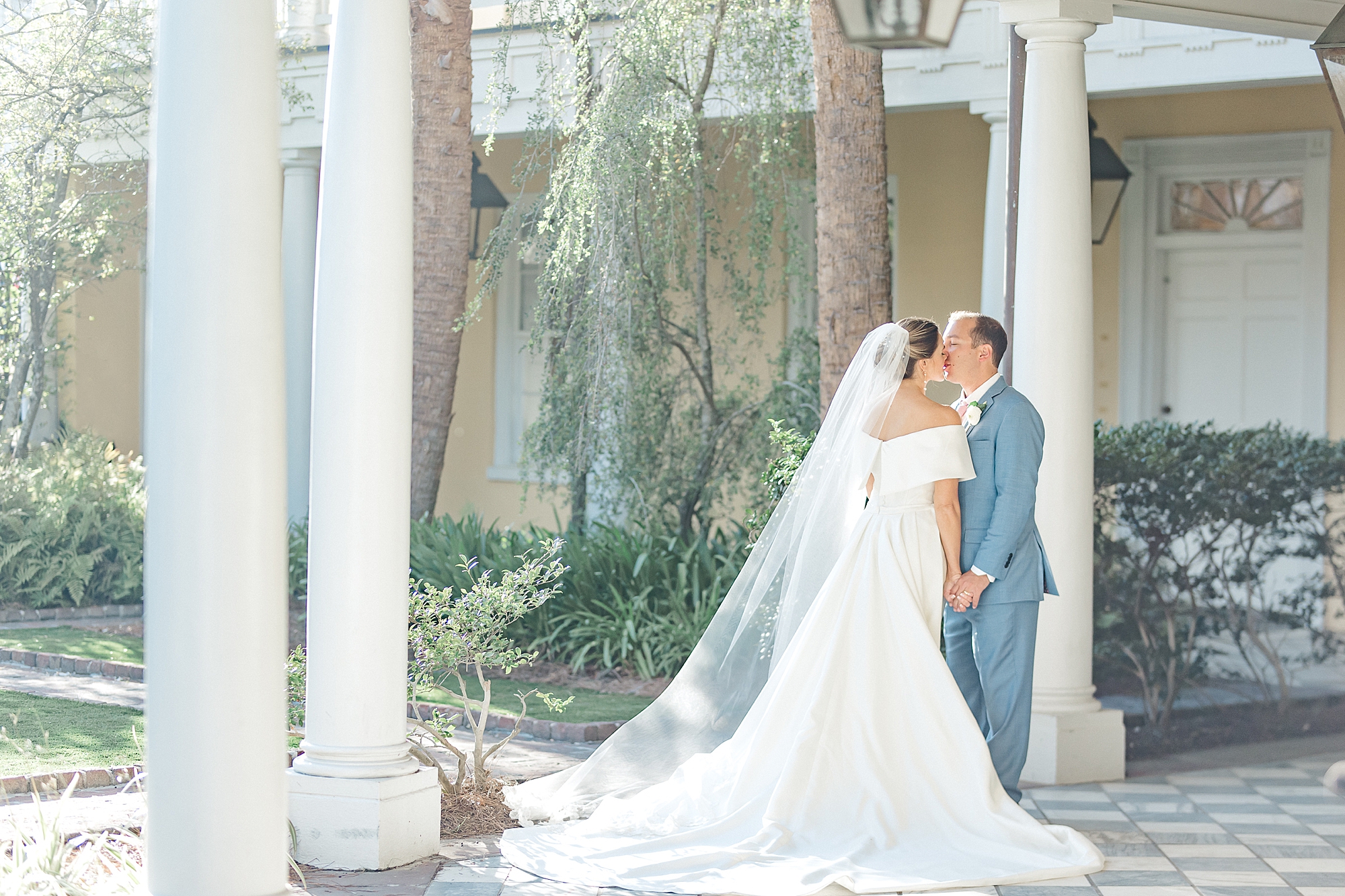 newlyweds on big southern porch