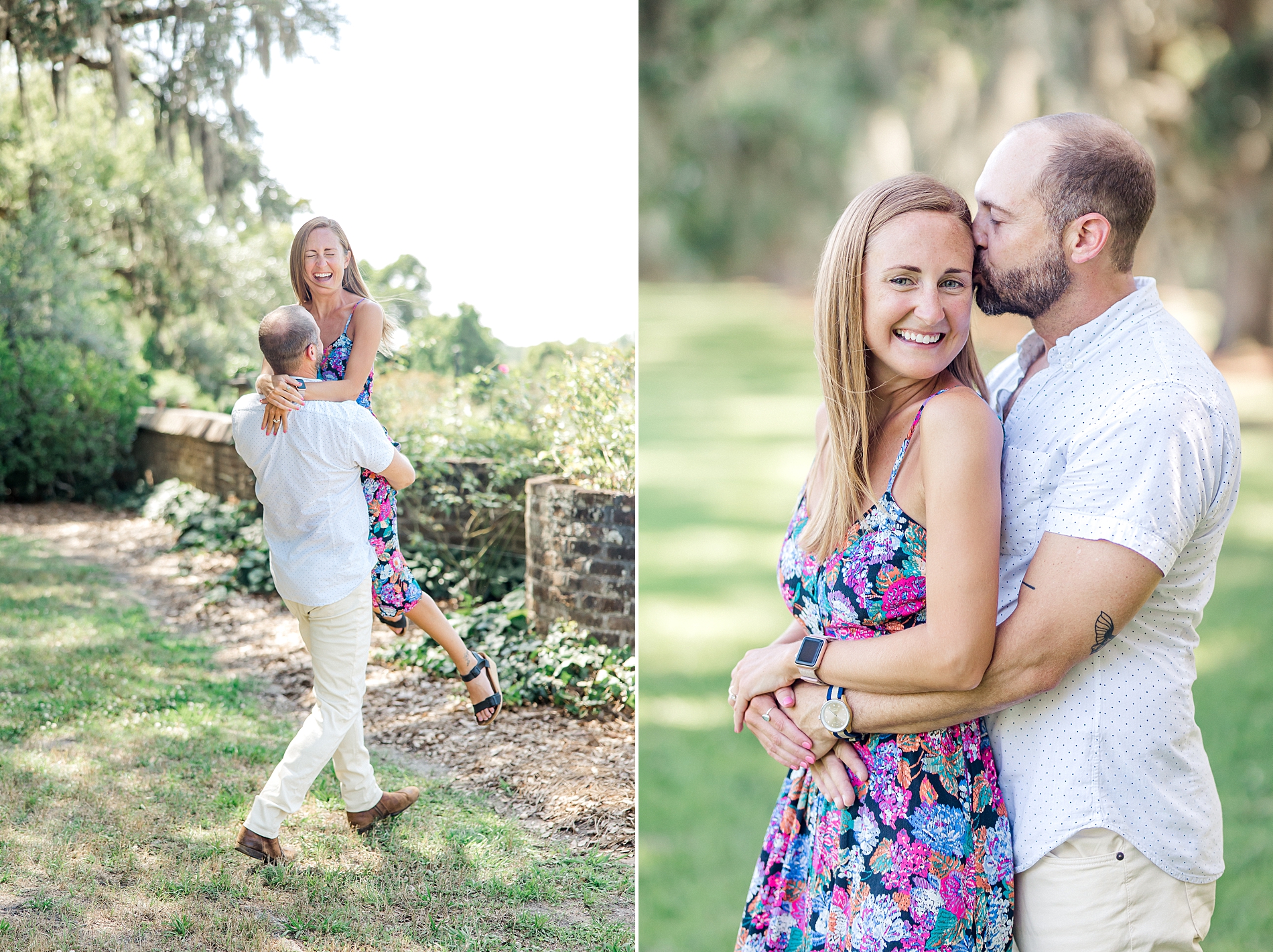 couple shares laughter during their Nature inspired Charleston Engagement