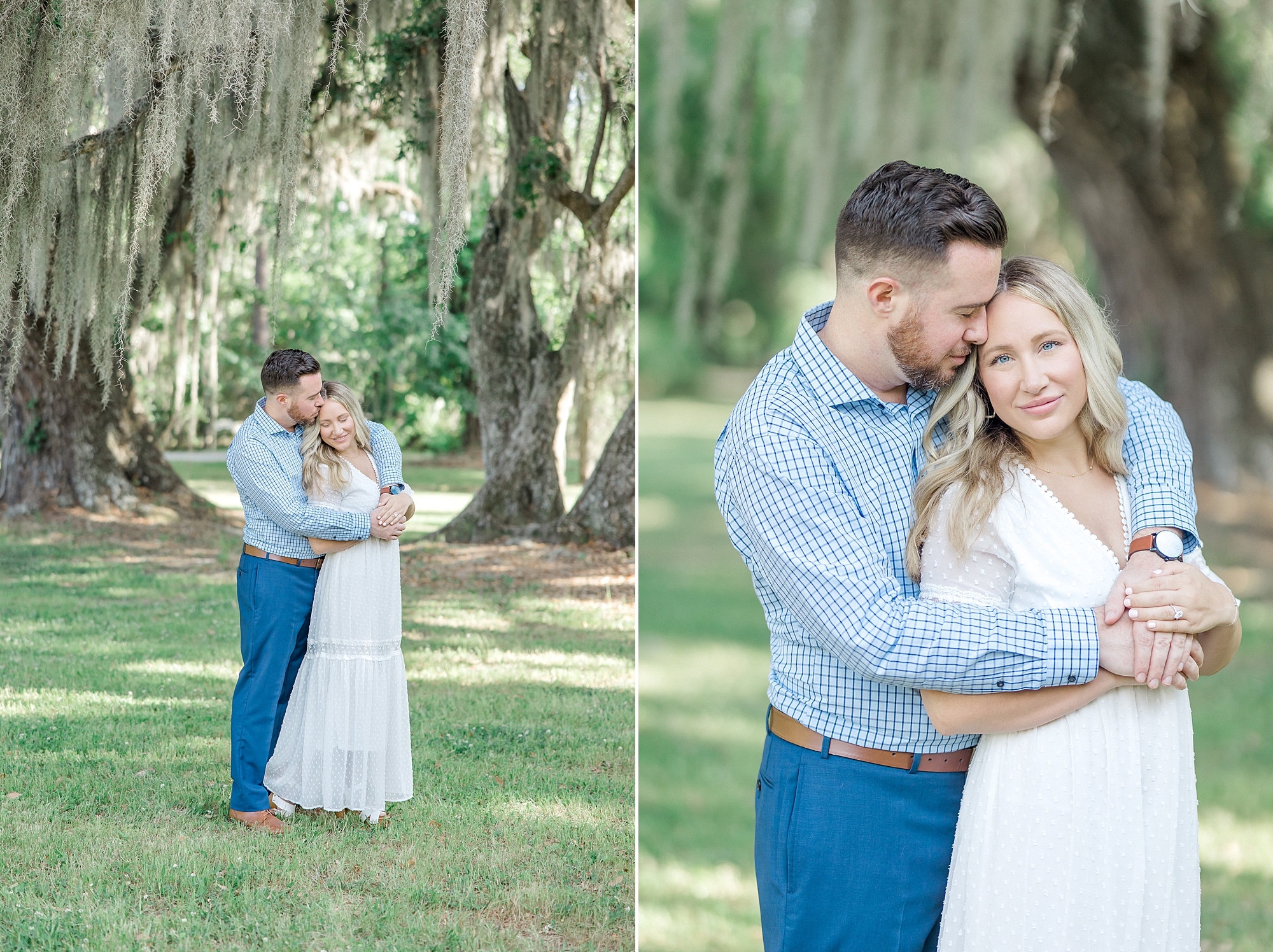 engagement portraits of couple at Magnolia Plantation and Gardens
