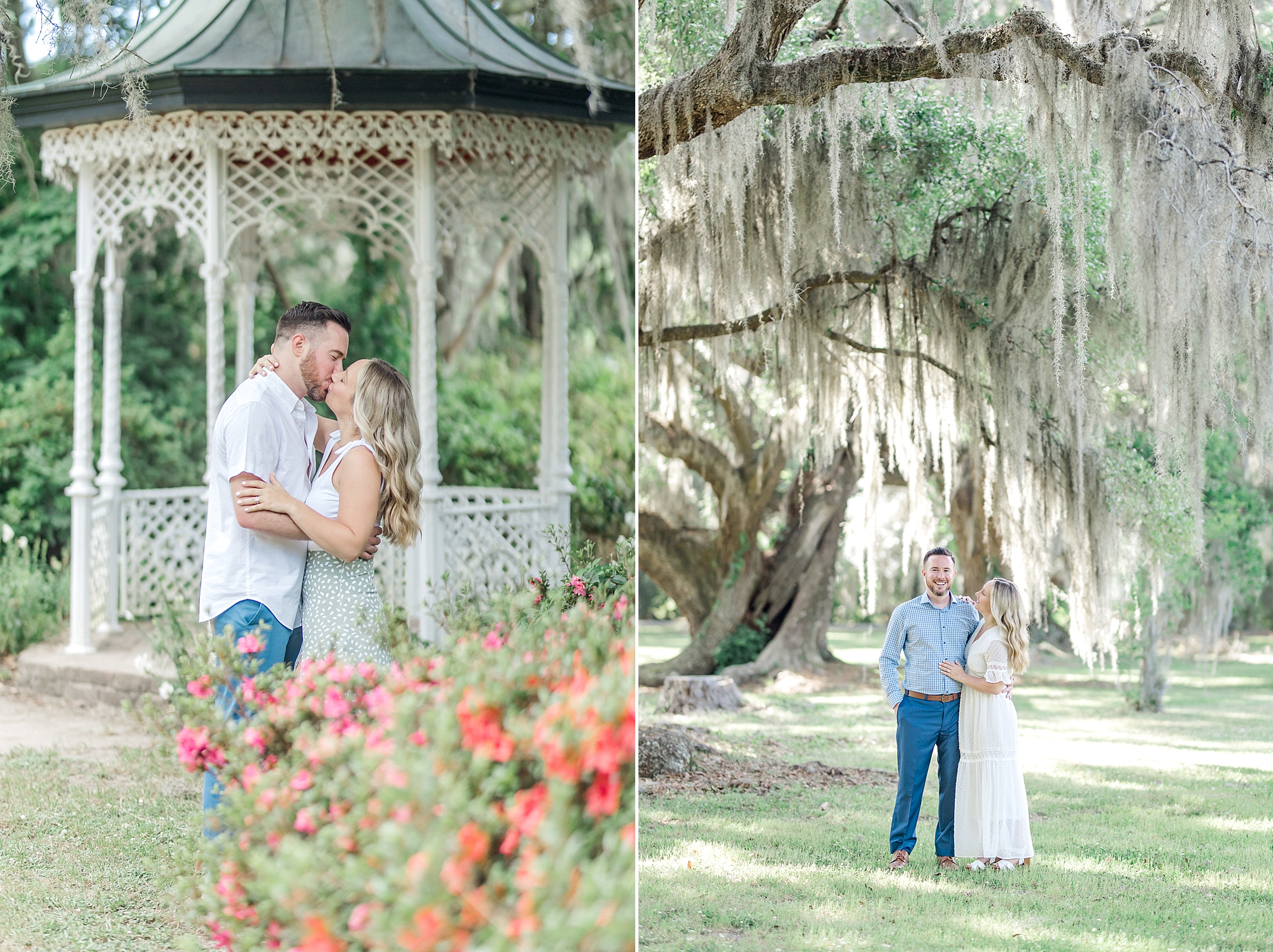 couple in the gardens of Magnolia Plantation and gardens