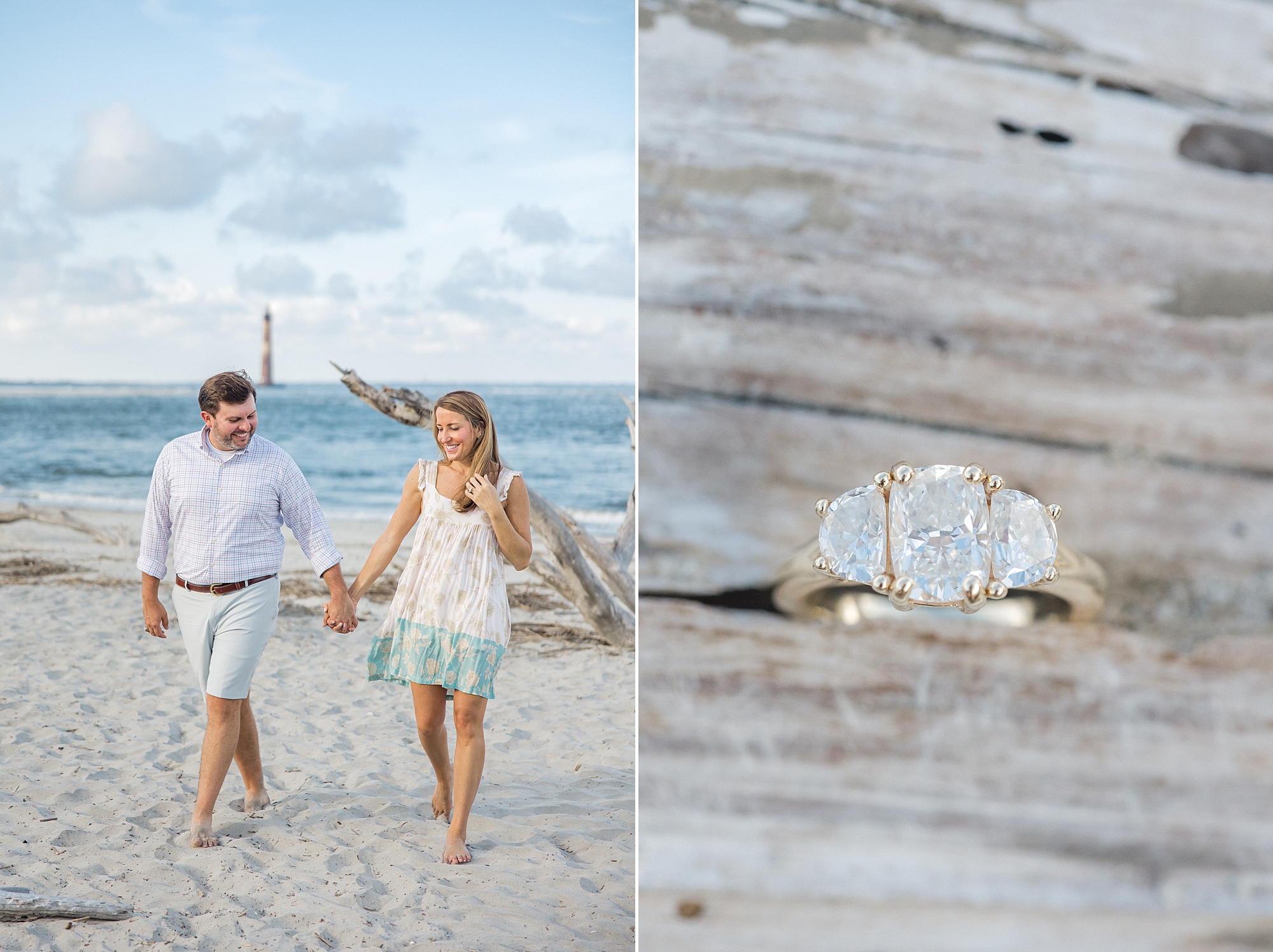 couple on folly beach for engagement session in SC