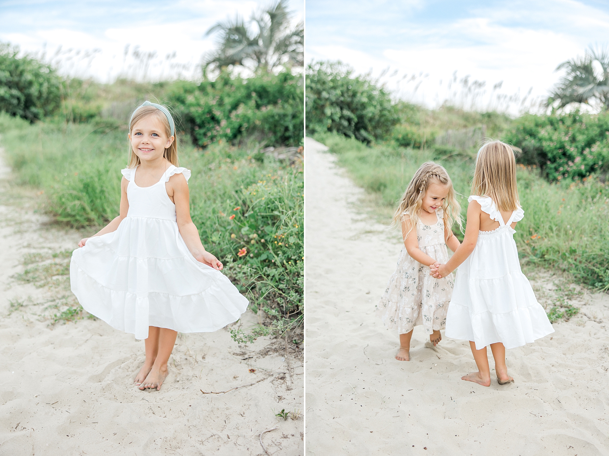 sisters twirl around on beach in SC