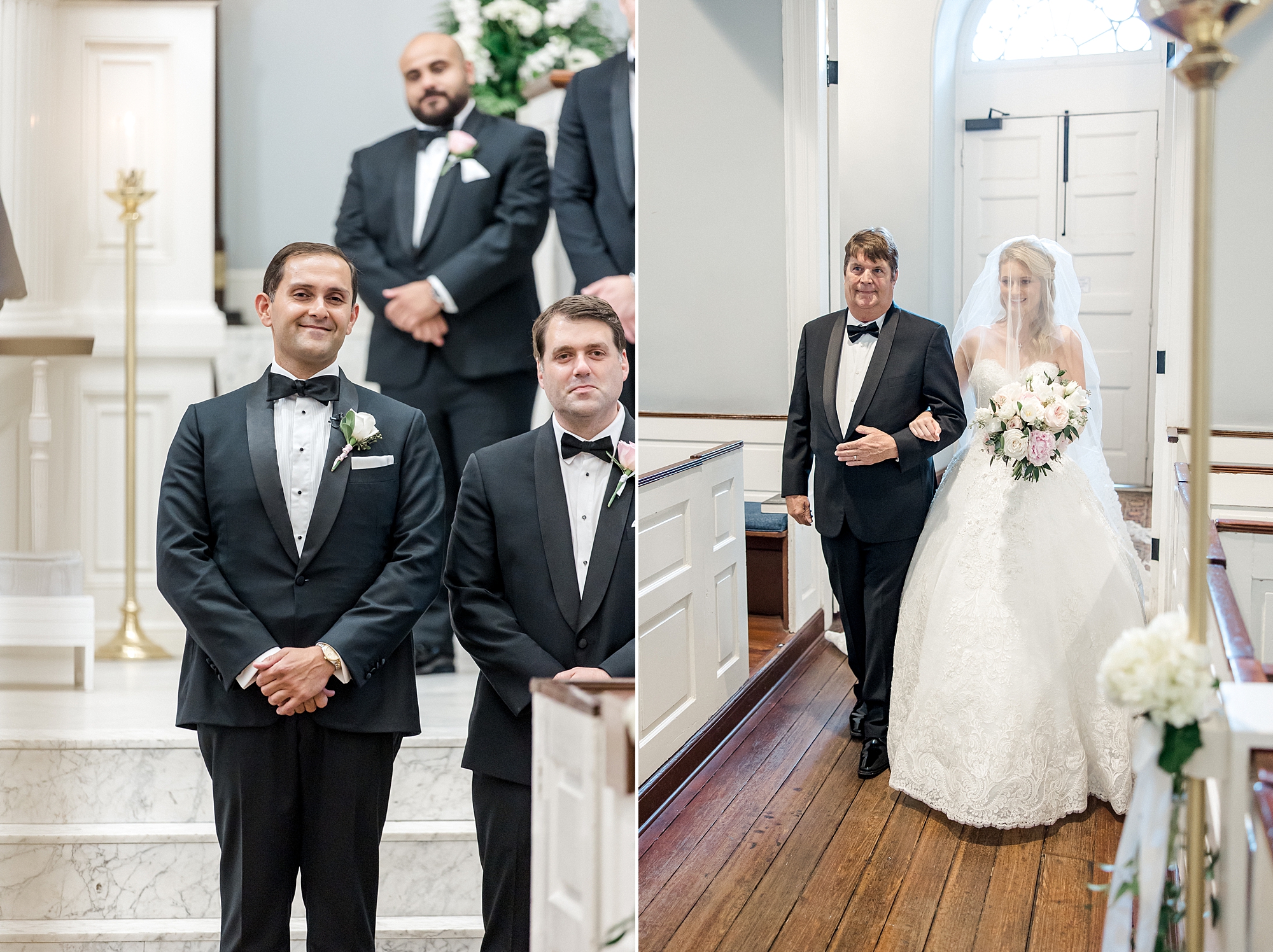 groom sees bride for the first time walking down the aisle