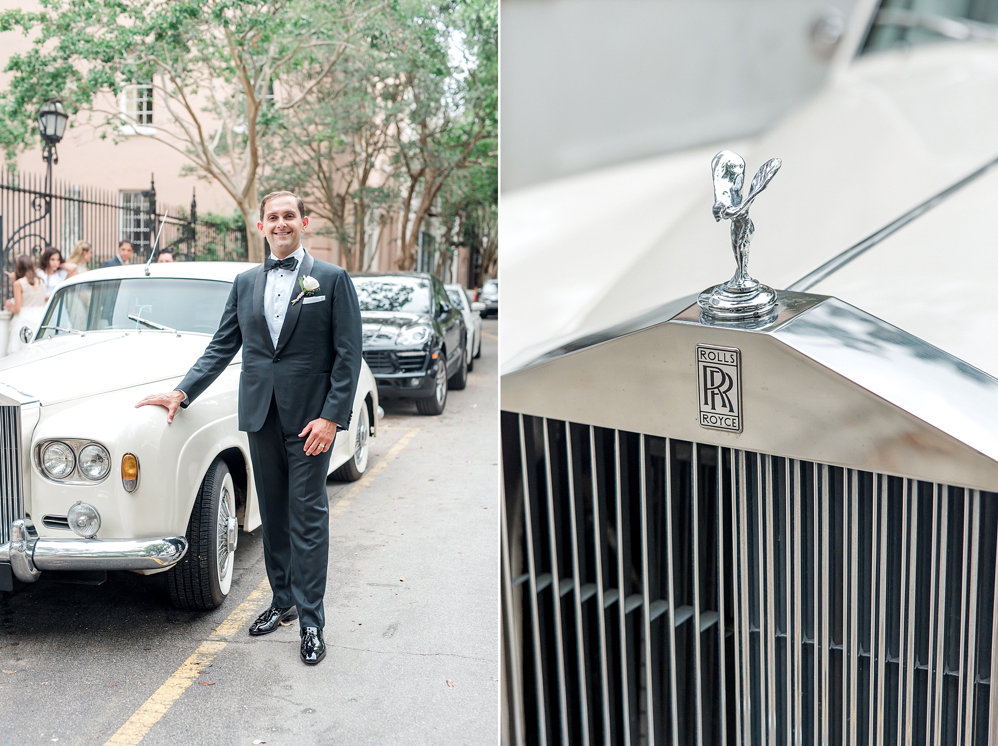 groom next to Rolls Royce