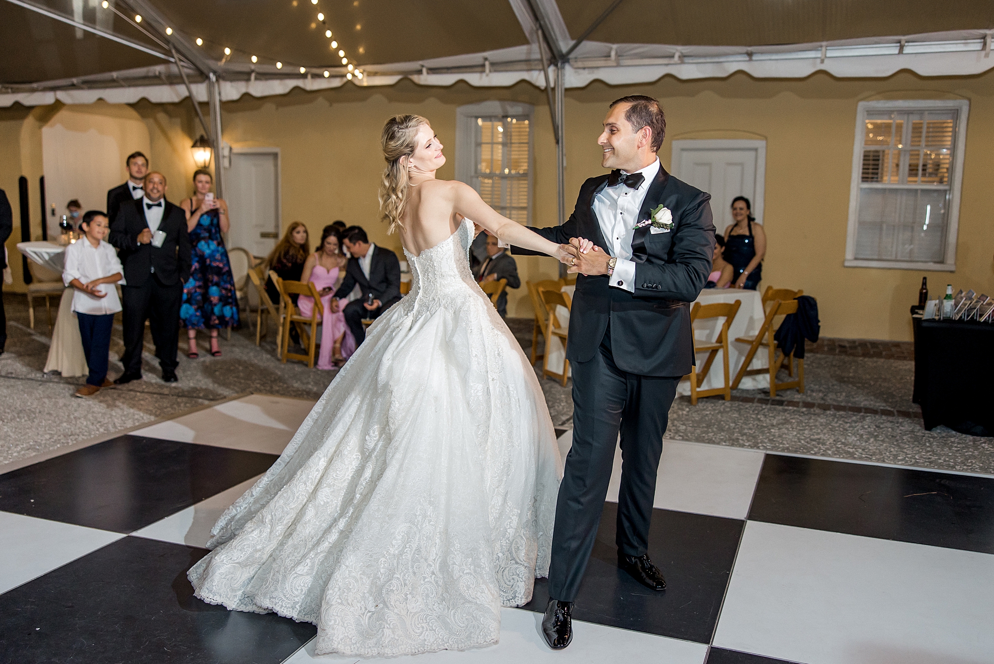 couple on dance floor at Romantic Charleston Wedding at William Aiken House