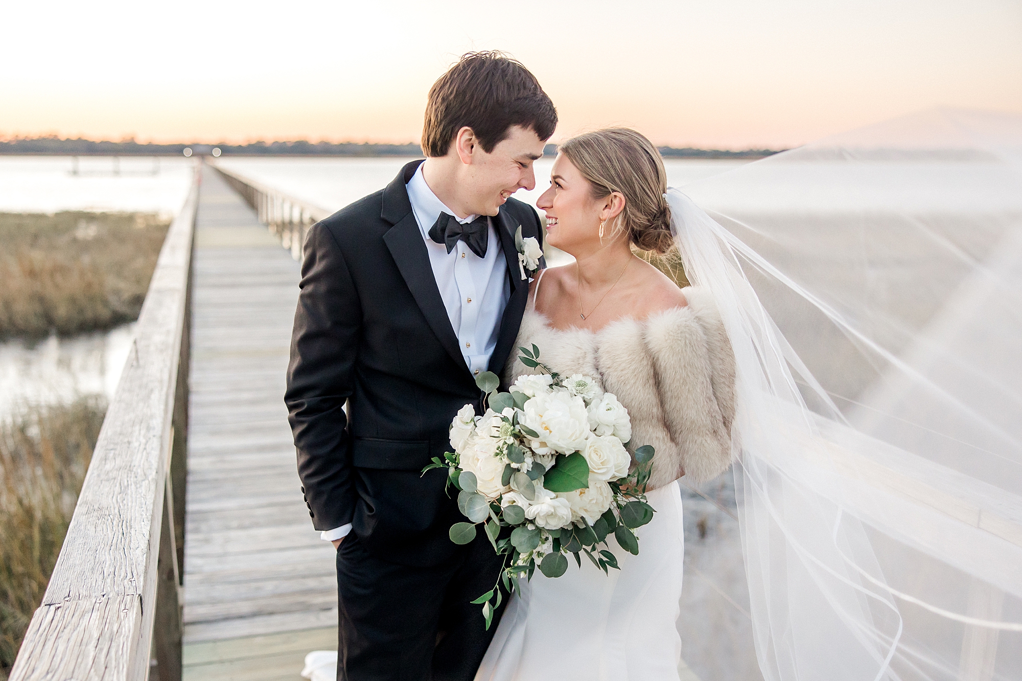 romantic sunset wedding portraits in Charleston, SC