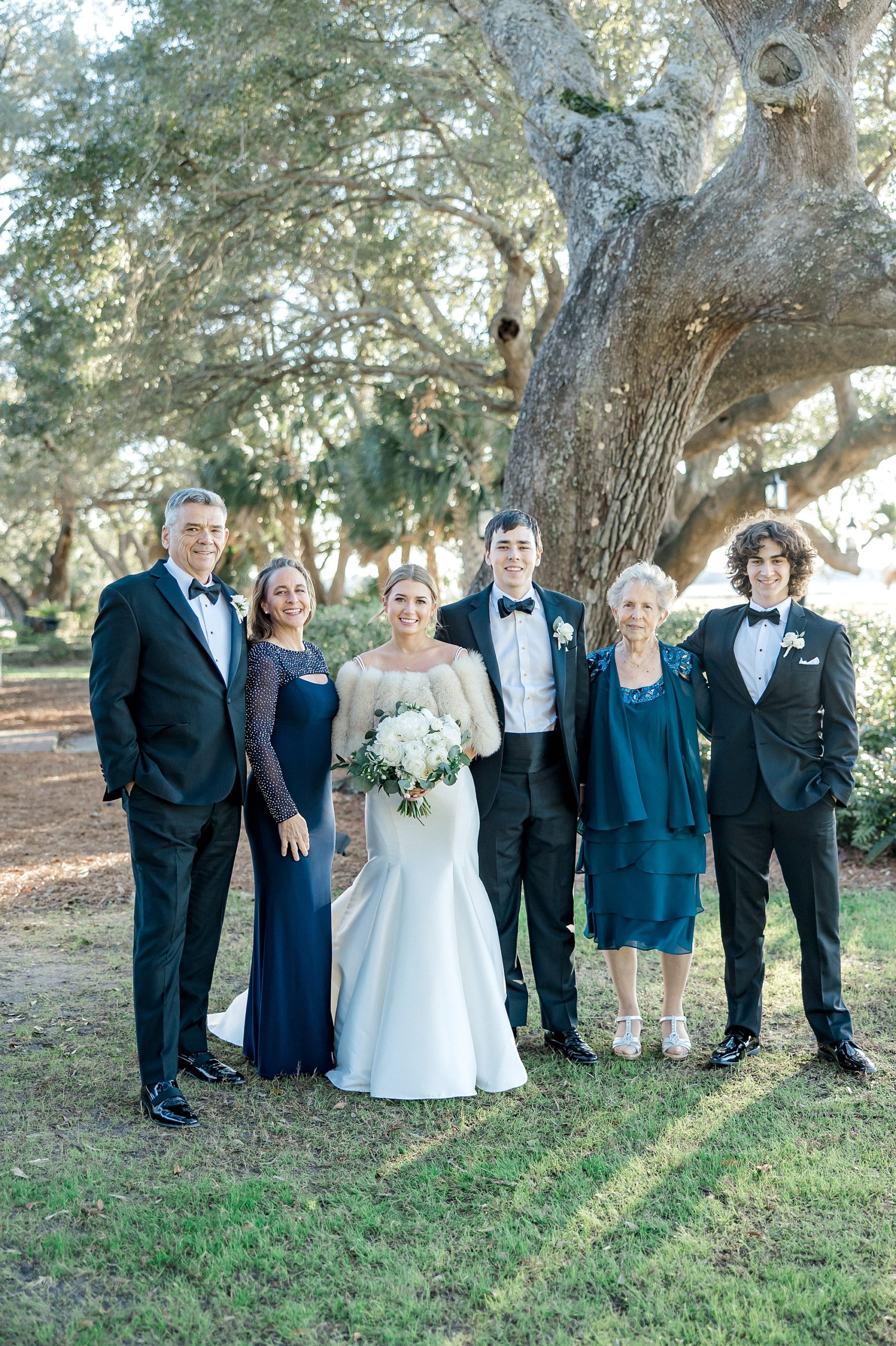 family portraits before Lowndes Grove Winter Wedding
