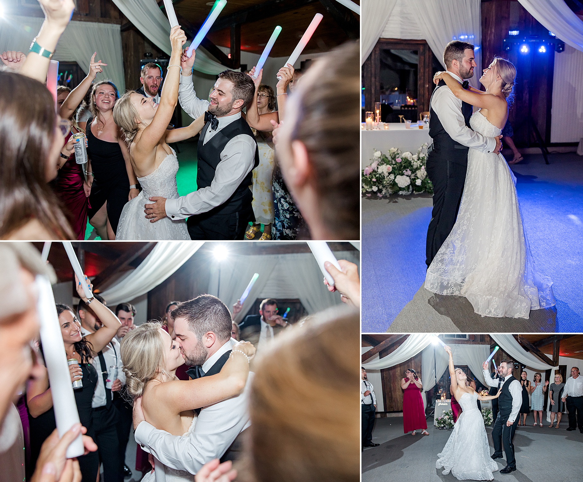 bride and groom dance the night away with wedding guests
