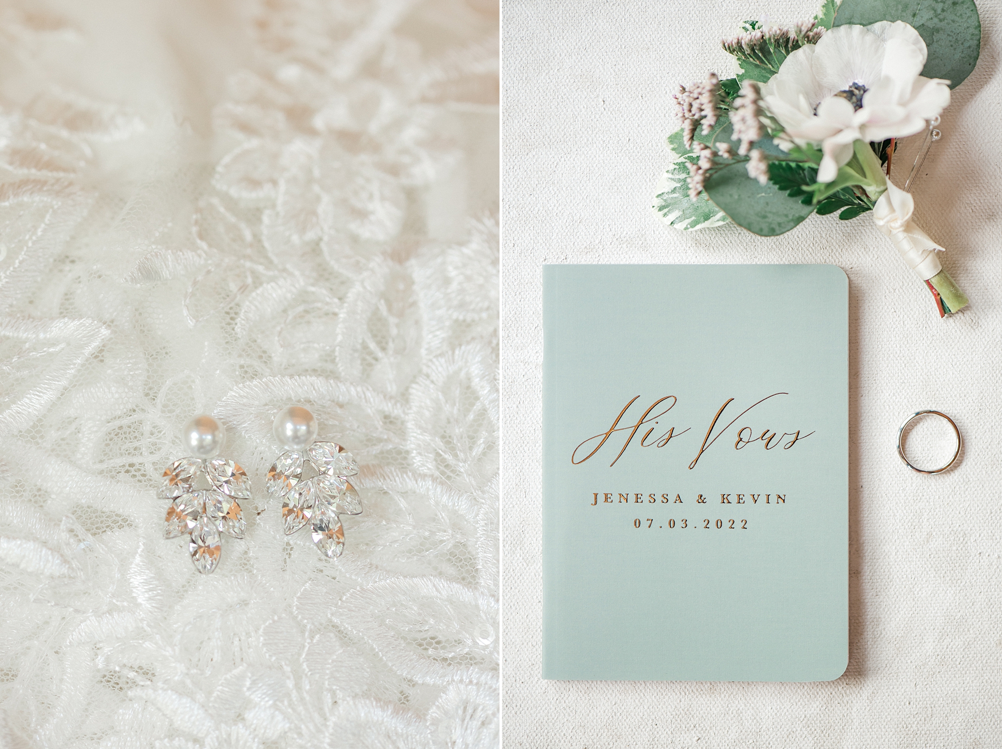 earrings and vow book from Carriage House wedding