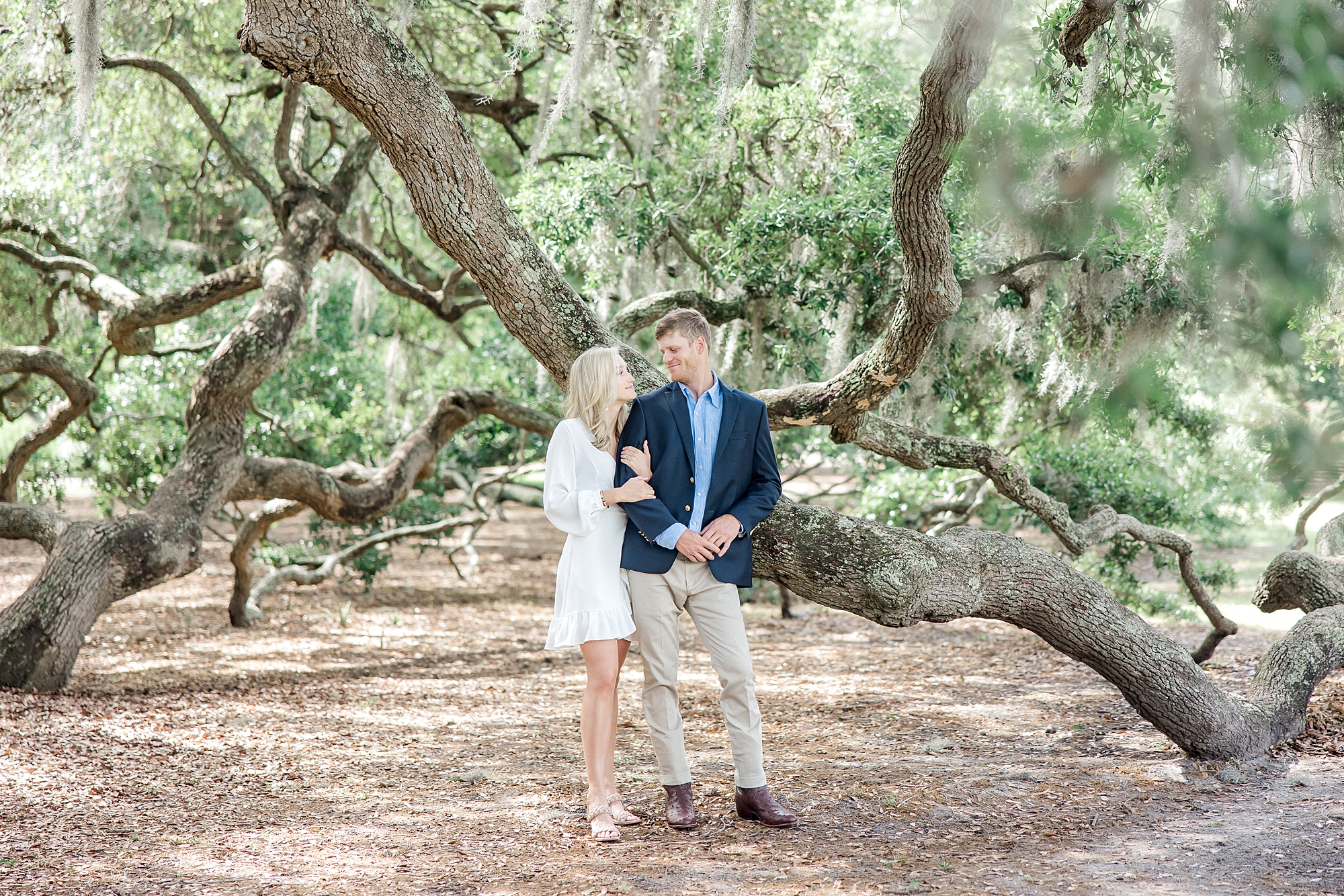 Dreamy Downtown Charleston Engagement under Spanish moss covered live oaks
