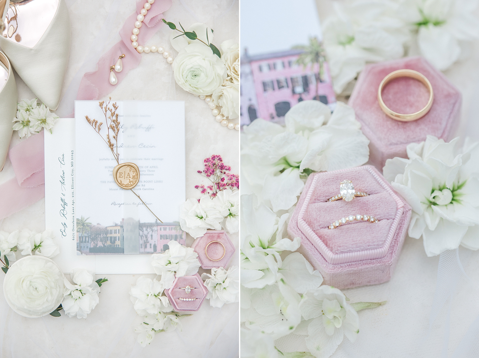 romantic pink and white wedding details