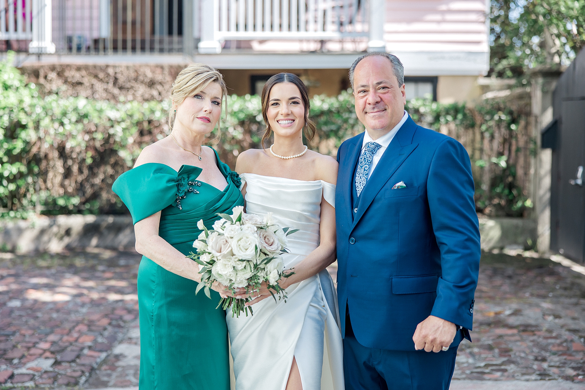bride with her parents before Waterfront Charleston Wedding