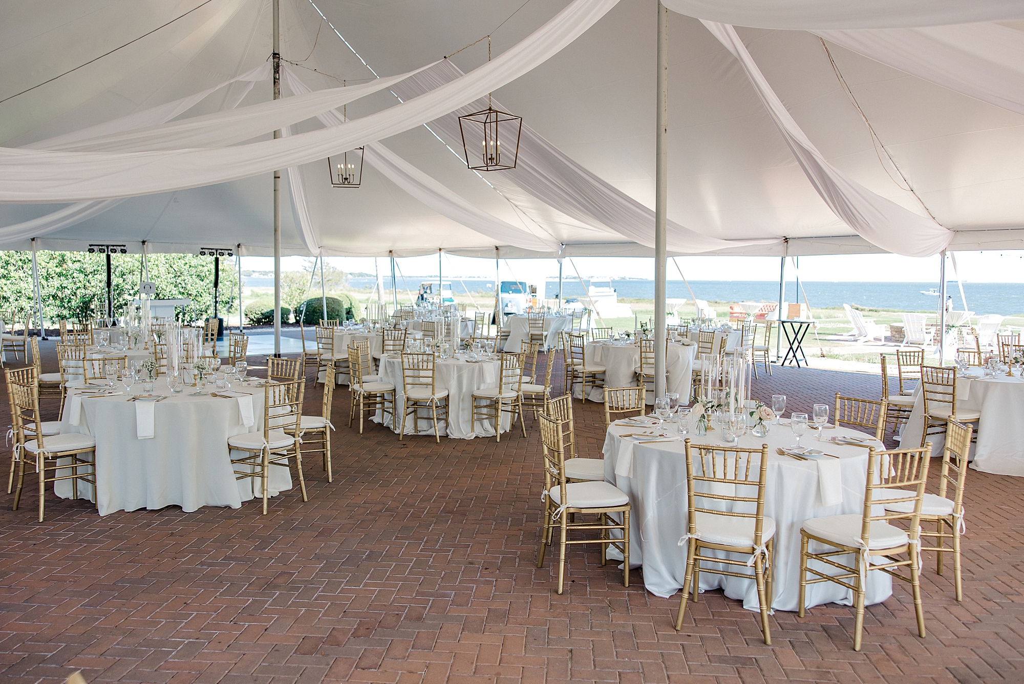 outdoor tented reception at Patriots Point Links from Waterfront Charleston Wedding