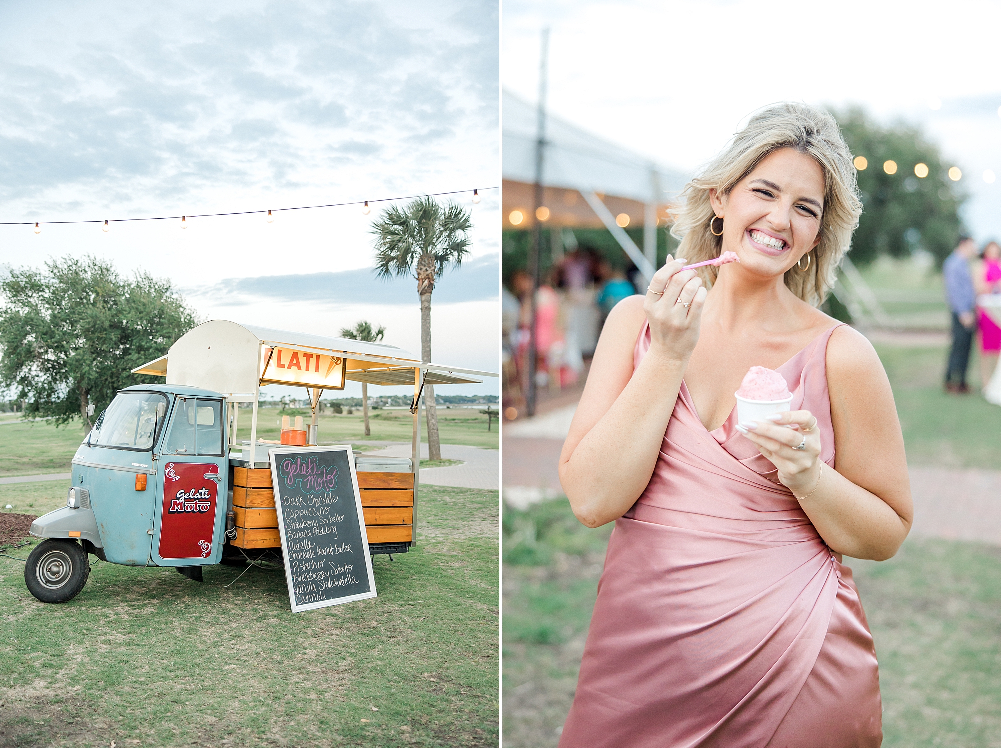bridesmaid enjoys gelato cart
