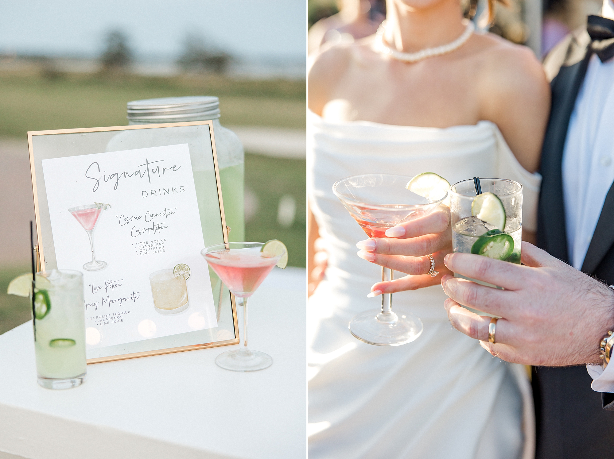 signature drinks from Waterfront Charleston Wedding at Patriots Point Links