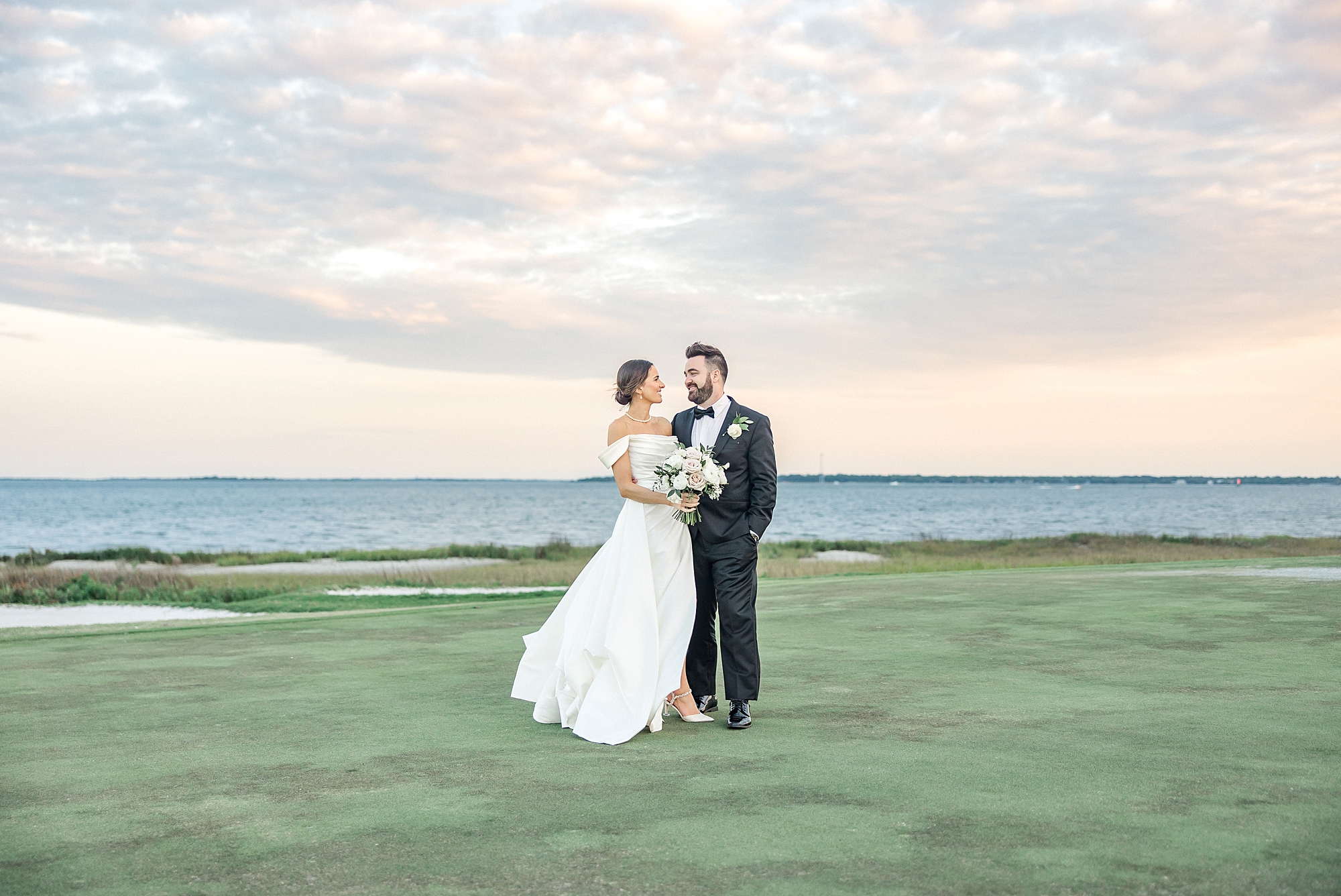romantic wedding portraits at sunset in South Carolina