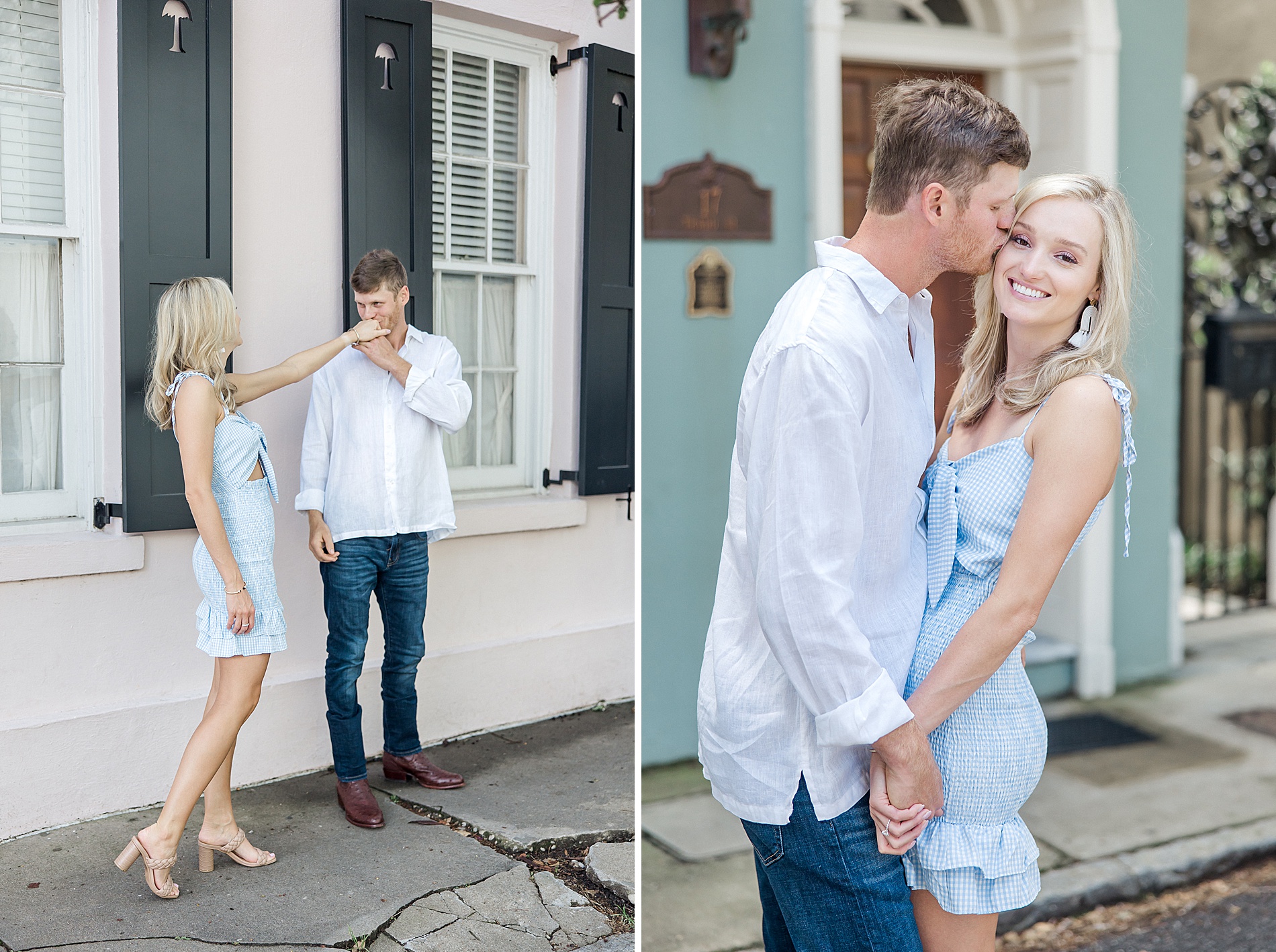 engaged couple in historic downtown Charleston