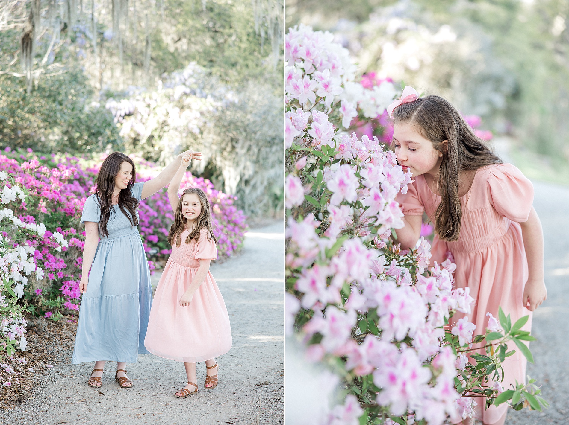 mother and daughter portraits by azalea blooms