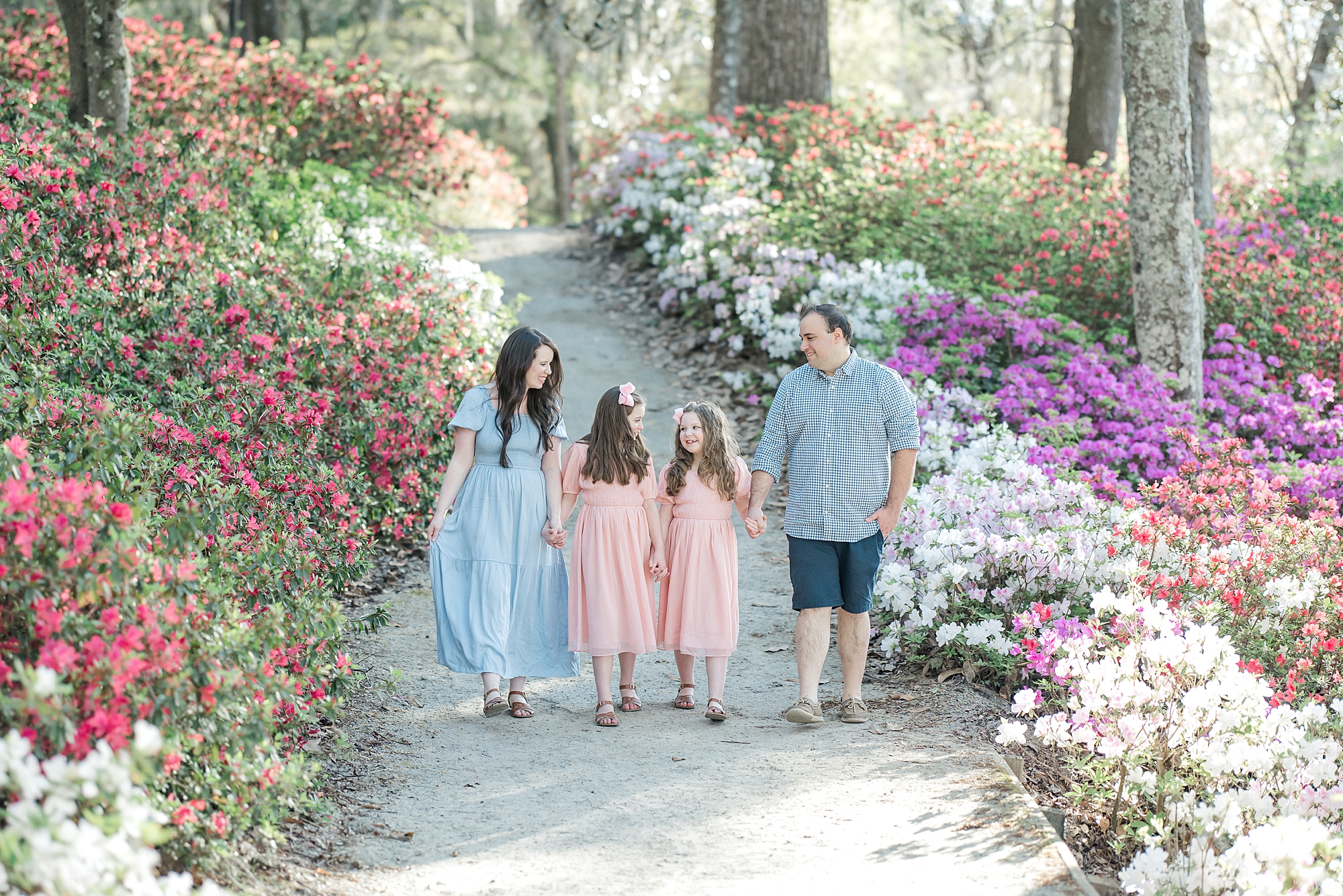 Garden Family Session at Middleton Place with azalea blooms
