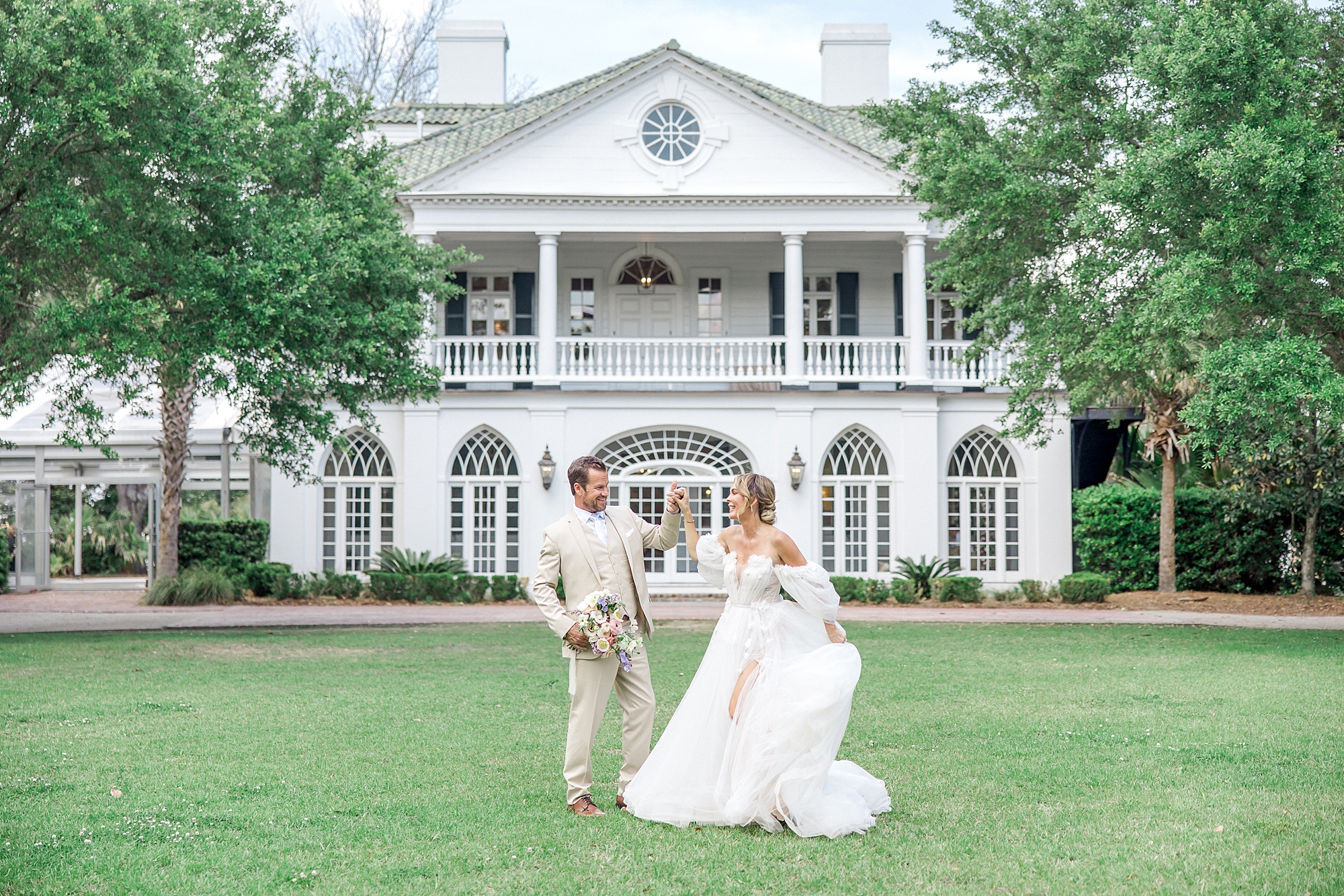 newlywed portaits from Luxury Spring Wedding Editorial at Lowndes Grove
