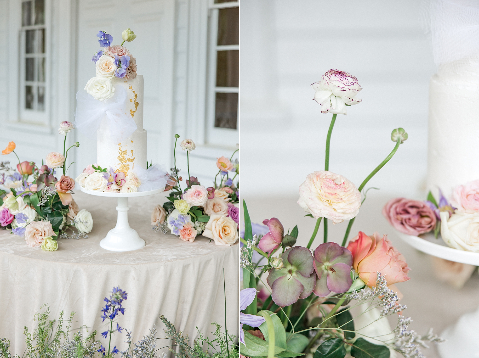 wedding cake and florals from Luxury Spring Wedding at Lowndes Grove