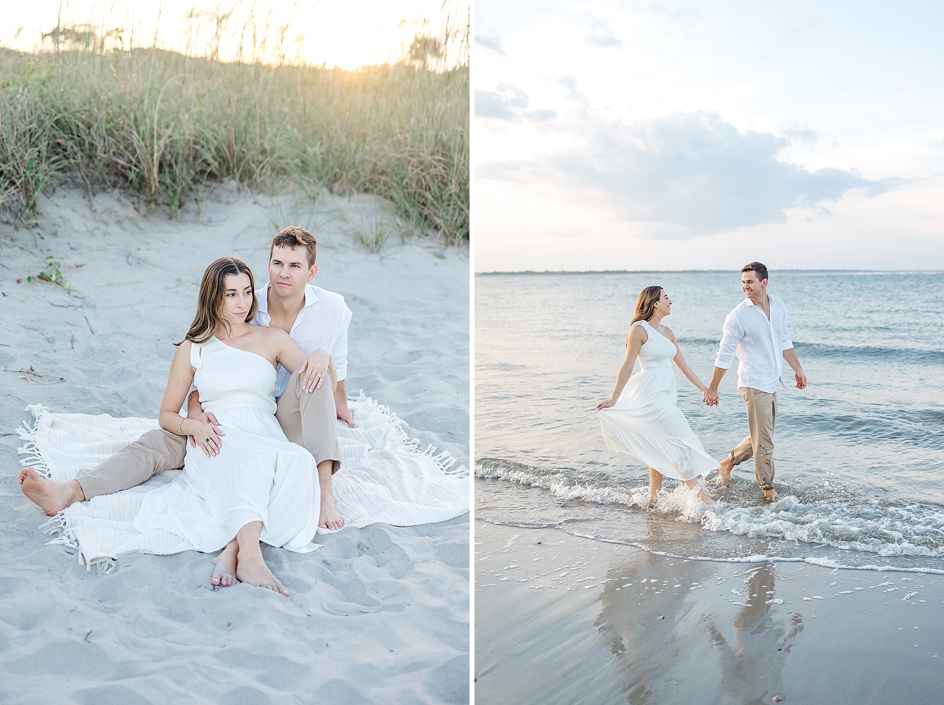 Engaged couple on Folly Beach in South Carolina
