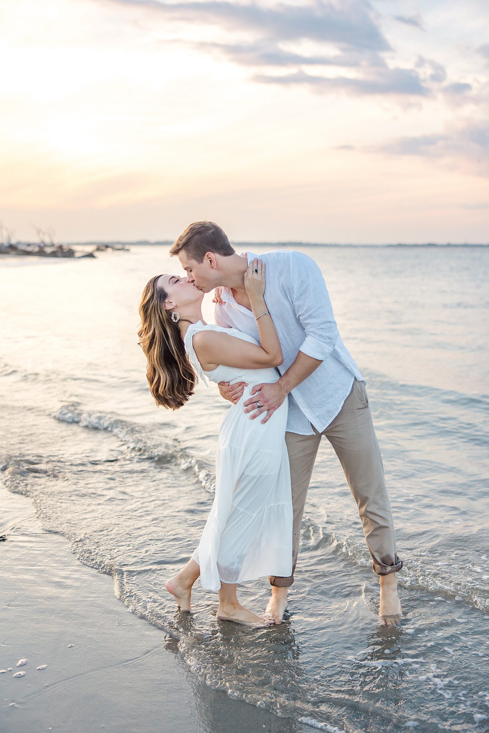 sunset engagement portraits at Folly Beach in South Carolina