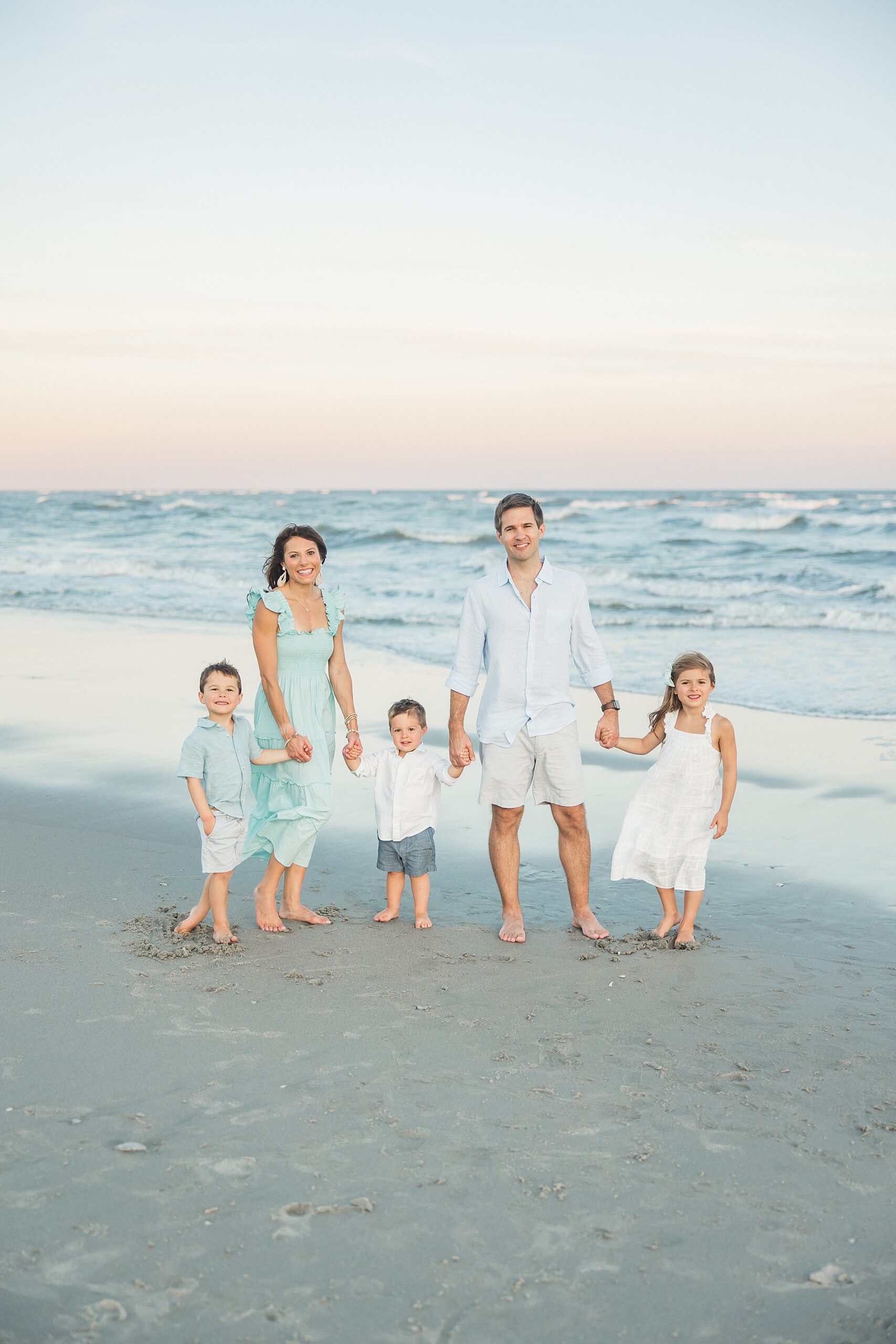 family of five at beach in Isle of Palms