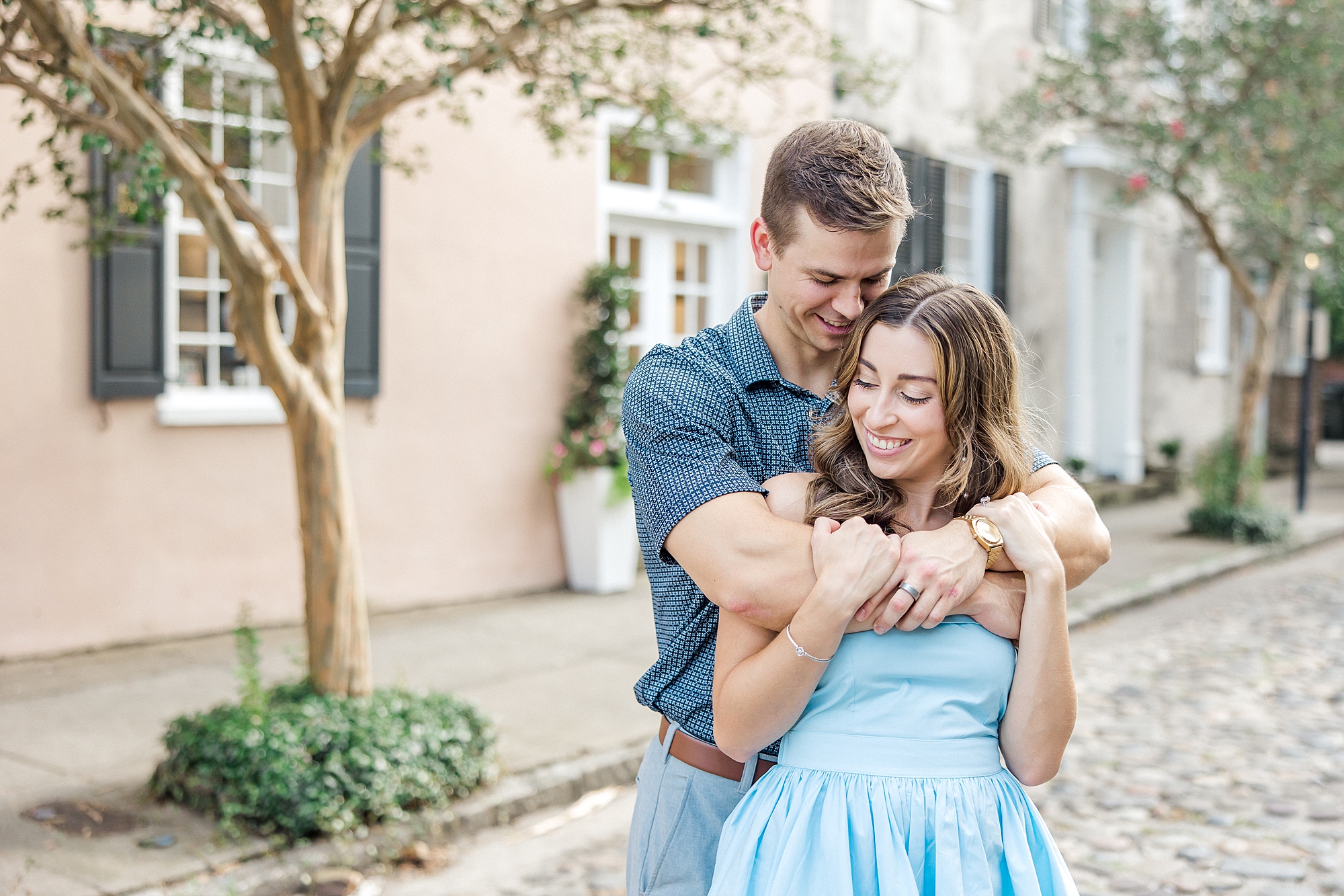 engagement session in historic French Quarter of Downtown Charleston