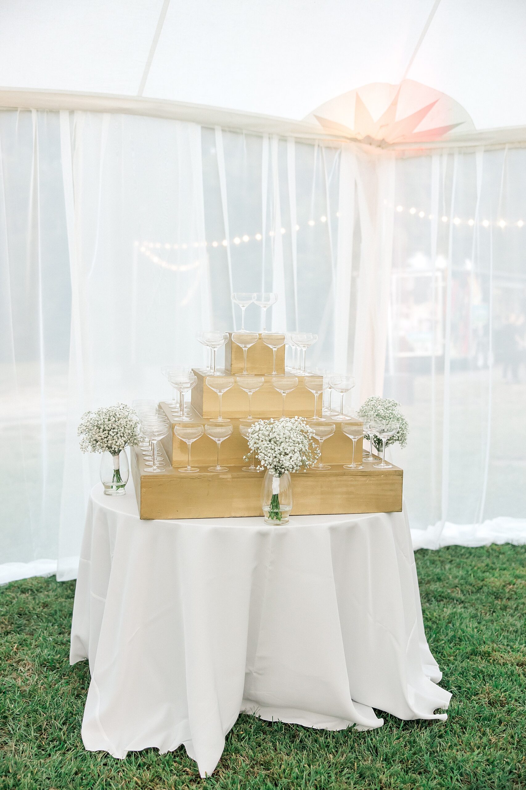 champagne tower at Timeless Charleston Wedding reception