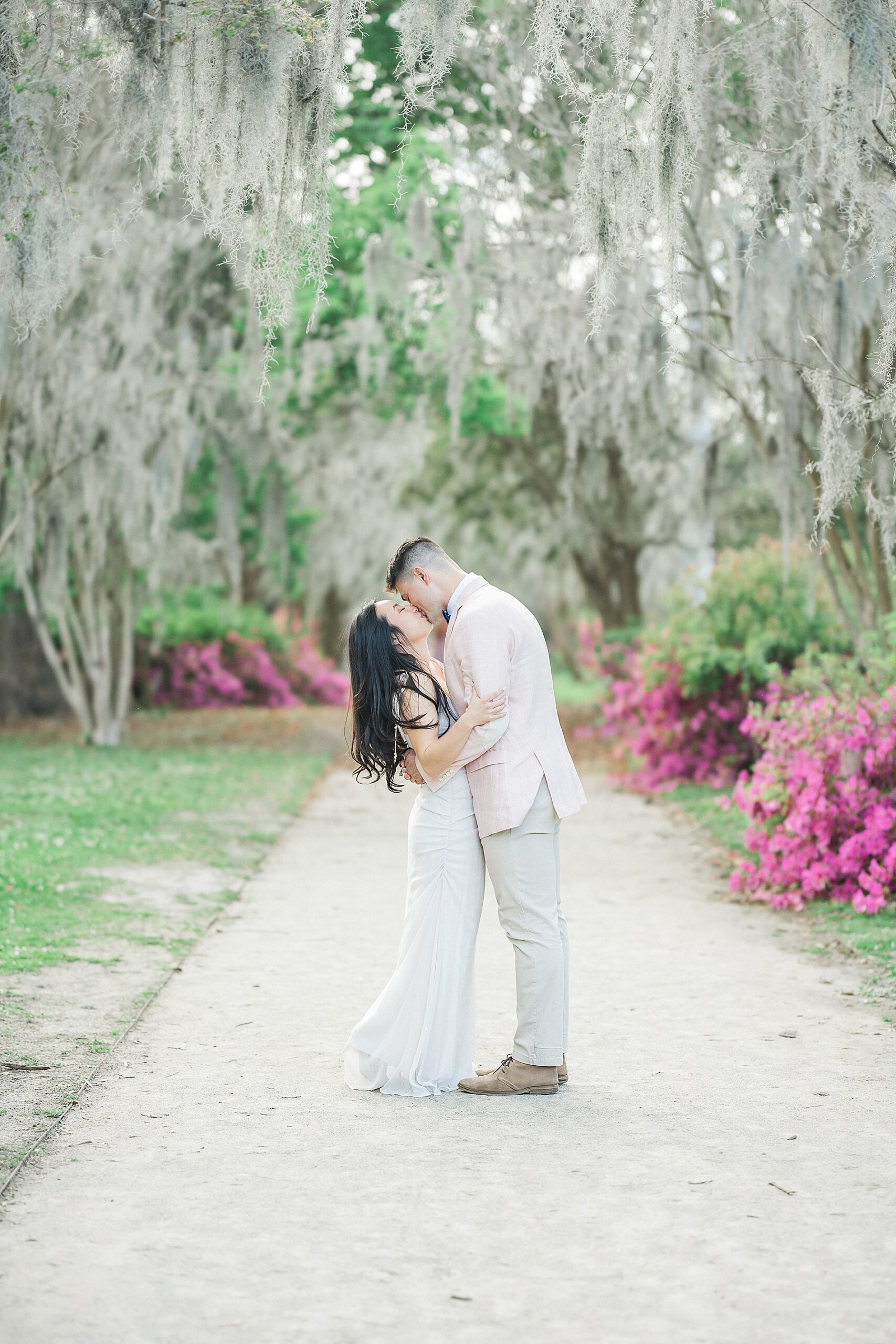 romantic spring engagement at Hampton Park in Downtown Charleston