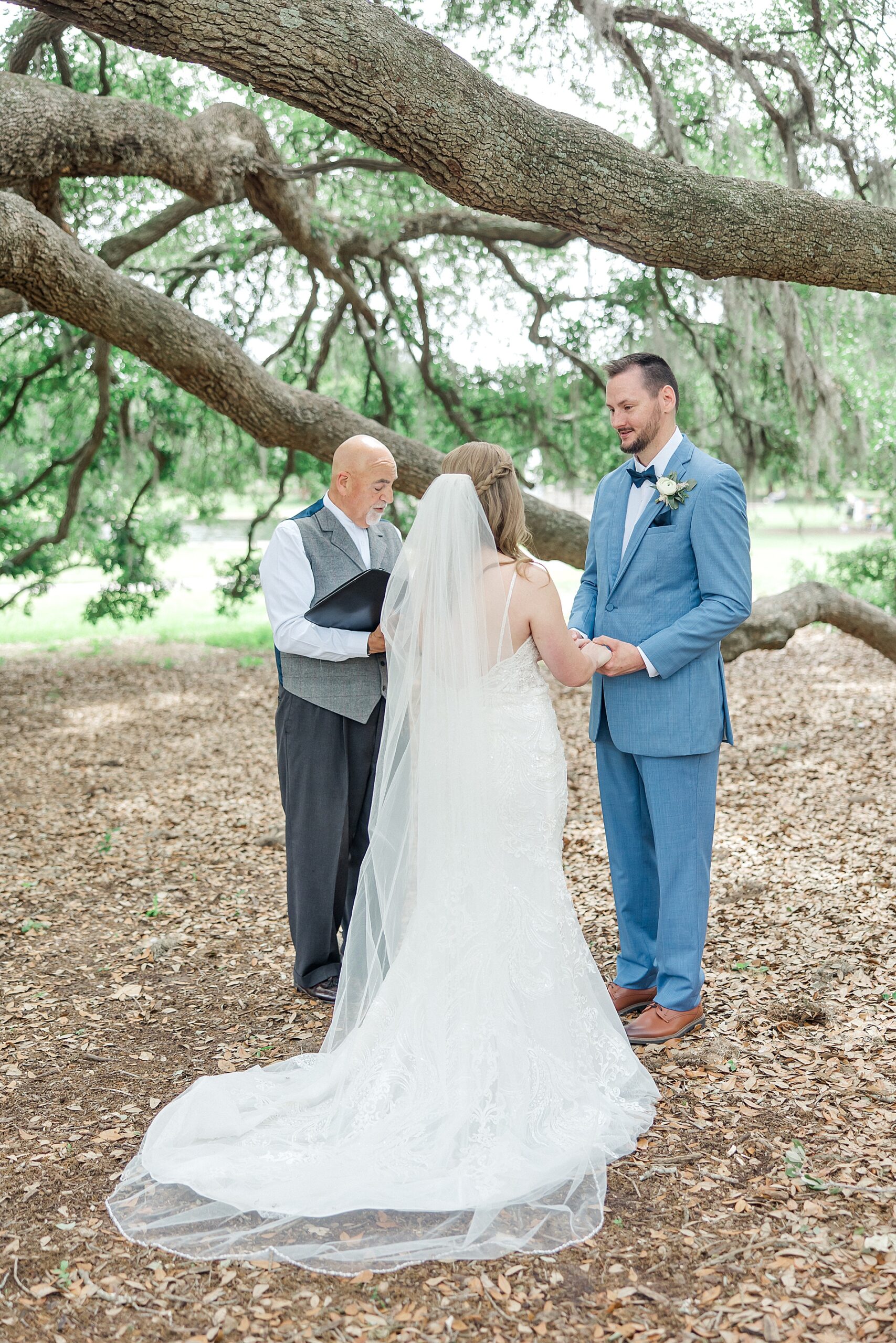 wedding ceremony under oak tree in Charleston